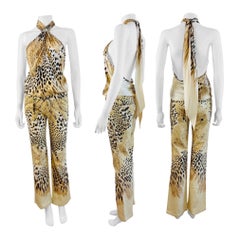 Vintage By 2002 Roberto Cavalli Leopard Crocodile Pants Jeans + Silk Halter Top