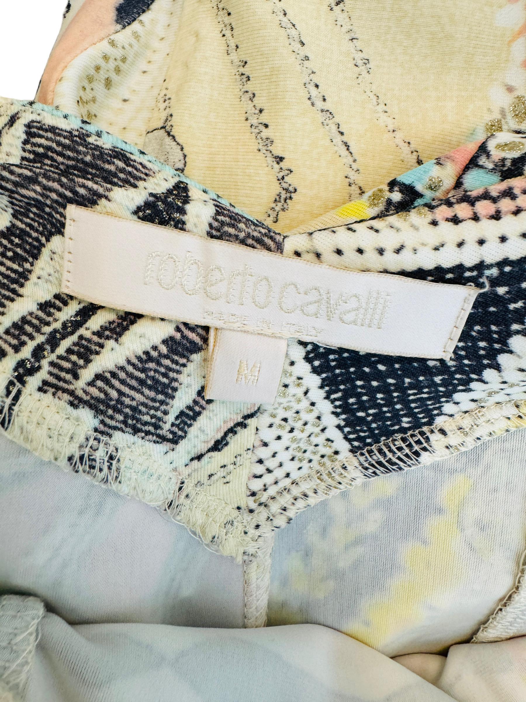 Vintage 2003 2000s Y2K Roberto Cavalli Cream Tribal Turquoise Dress Seashells For Sale 2