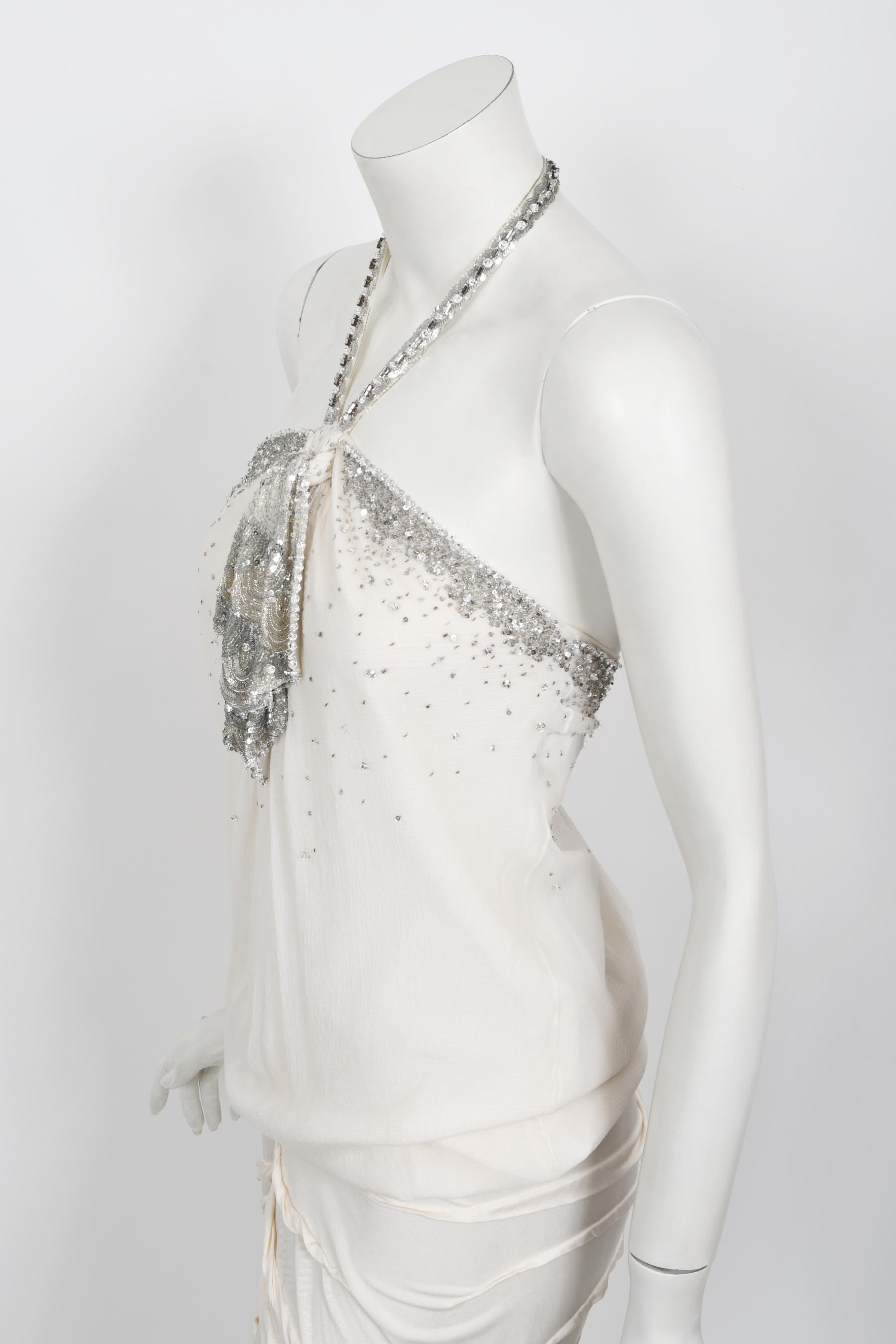 Vintage 2003 Christian Dior by Galliano Beaded Ivory Silk Flapper Mini Dress 4