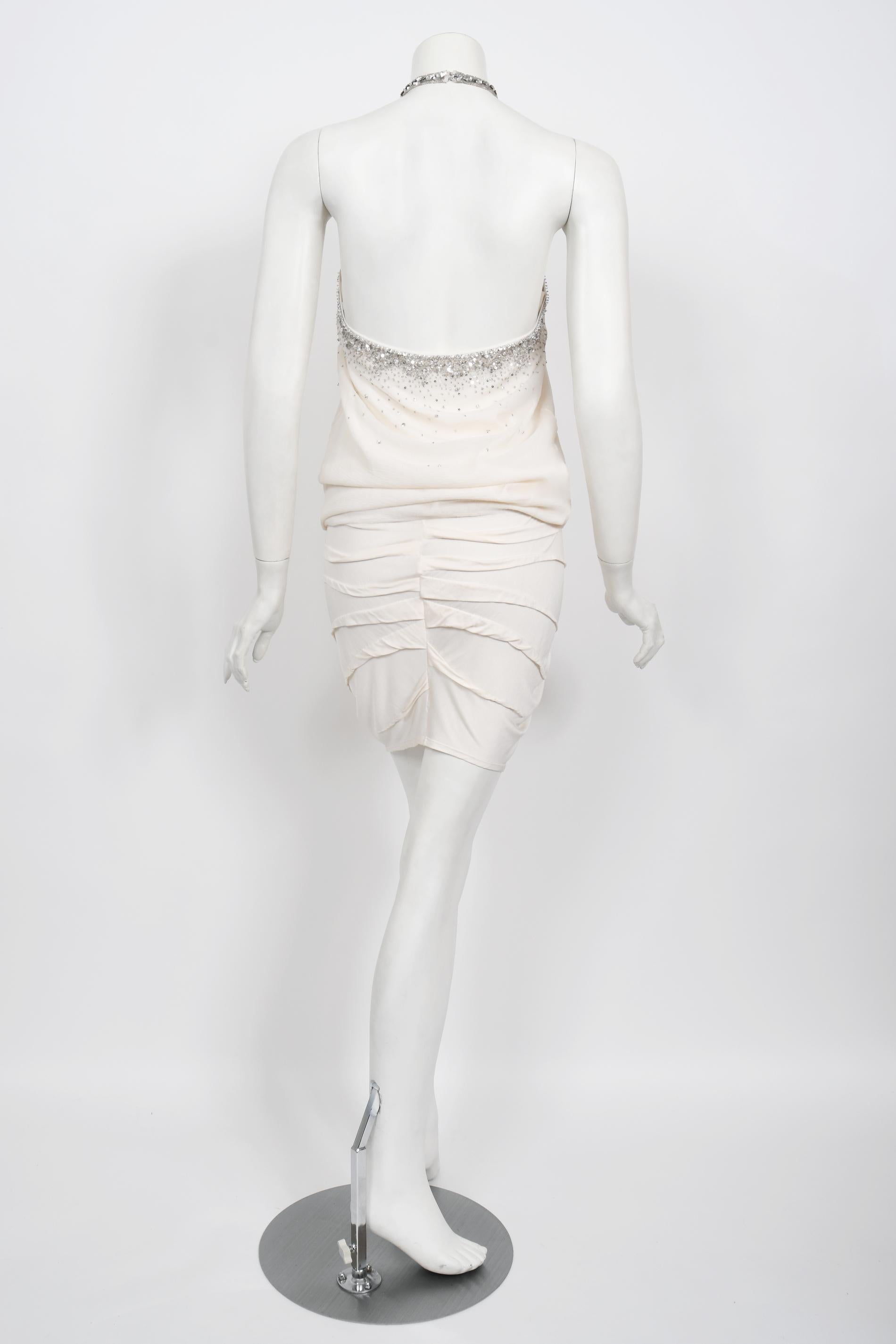 Vintage 2003 Christian Dior by Galliano Beaded Ivory Silk Flapper Mini Dress 5
