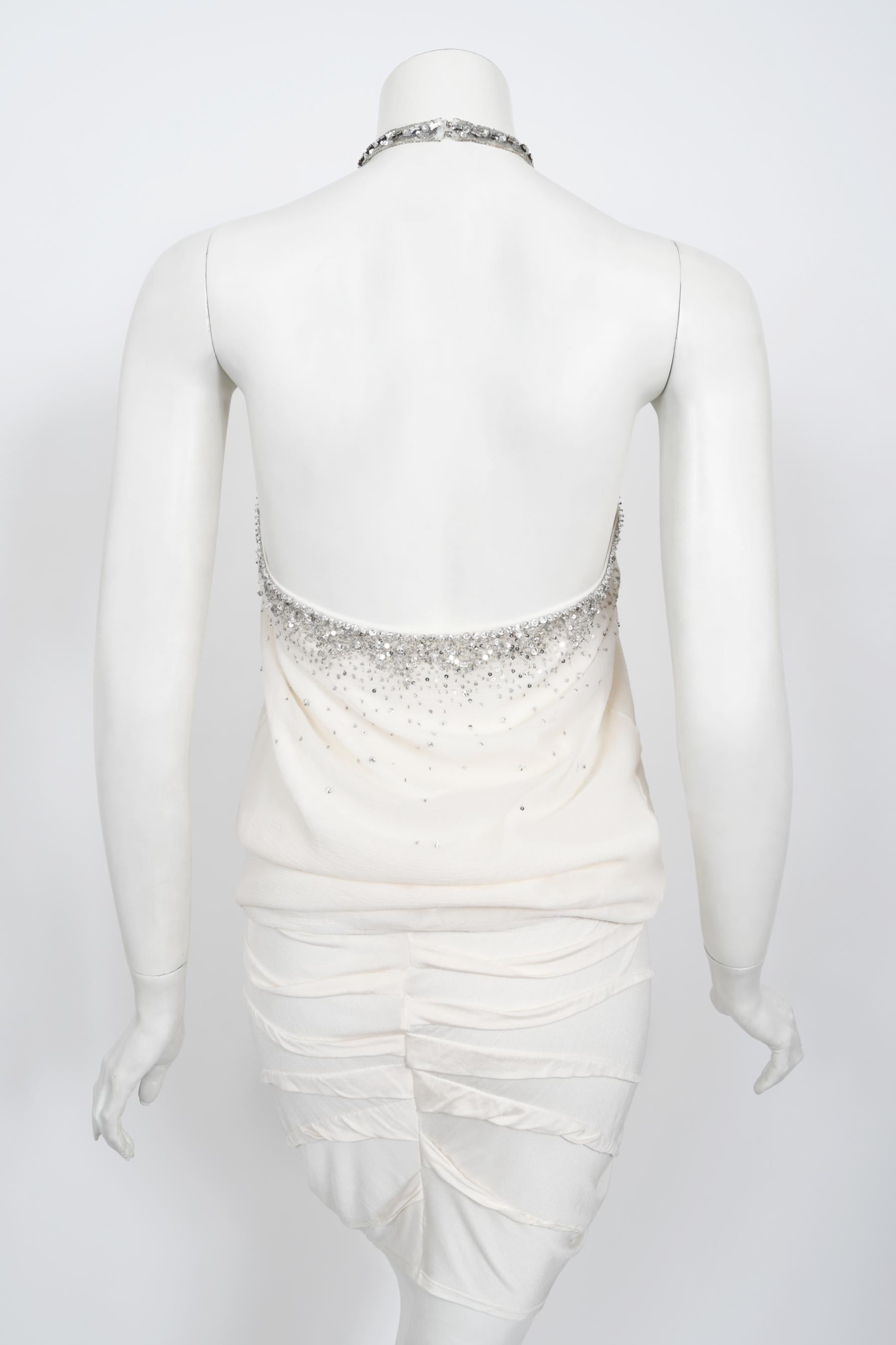 Vintage 2003 Christian Dior by Galliano Beaded Ivory Silk Flapper Mini Dress 6