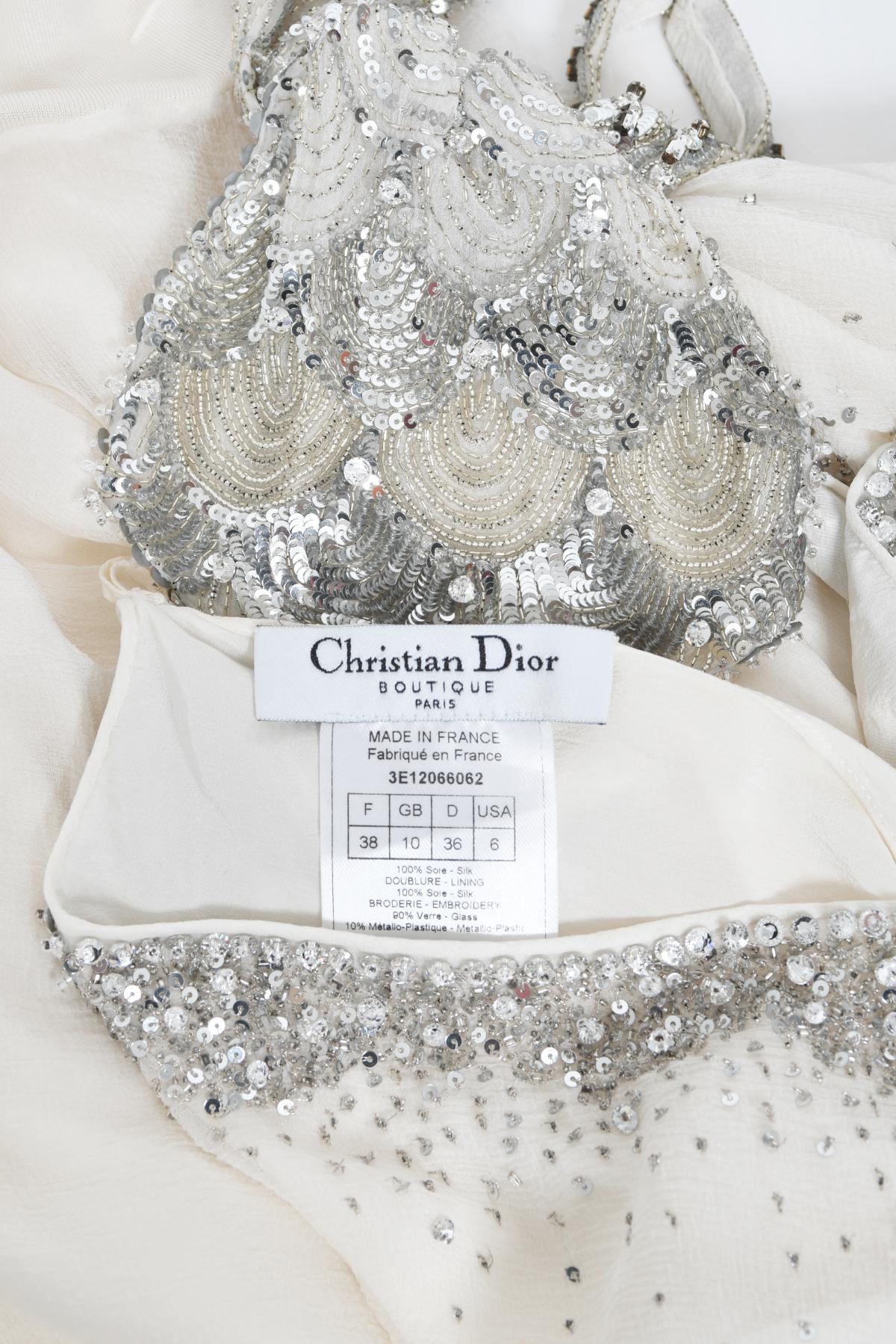 Vintage 2003 Christian Dior by Galliano Beaded Ivory Silk Flapper Mini Dress 7