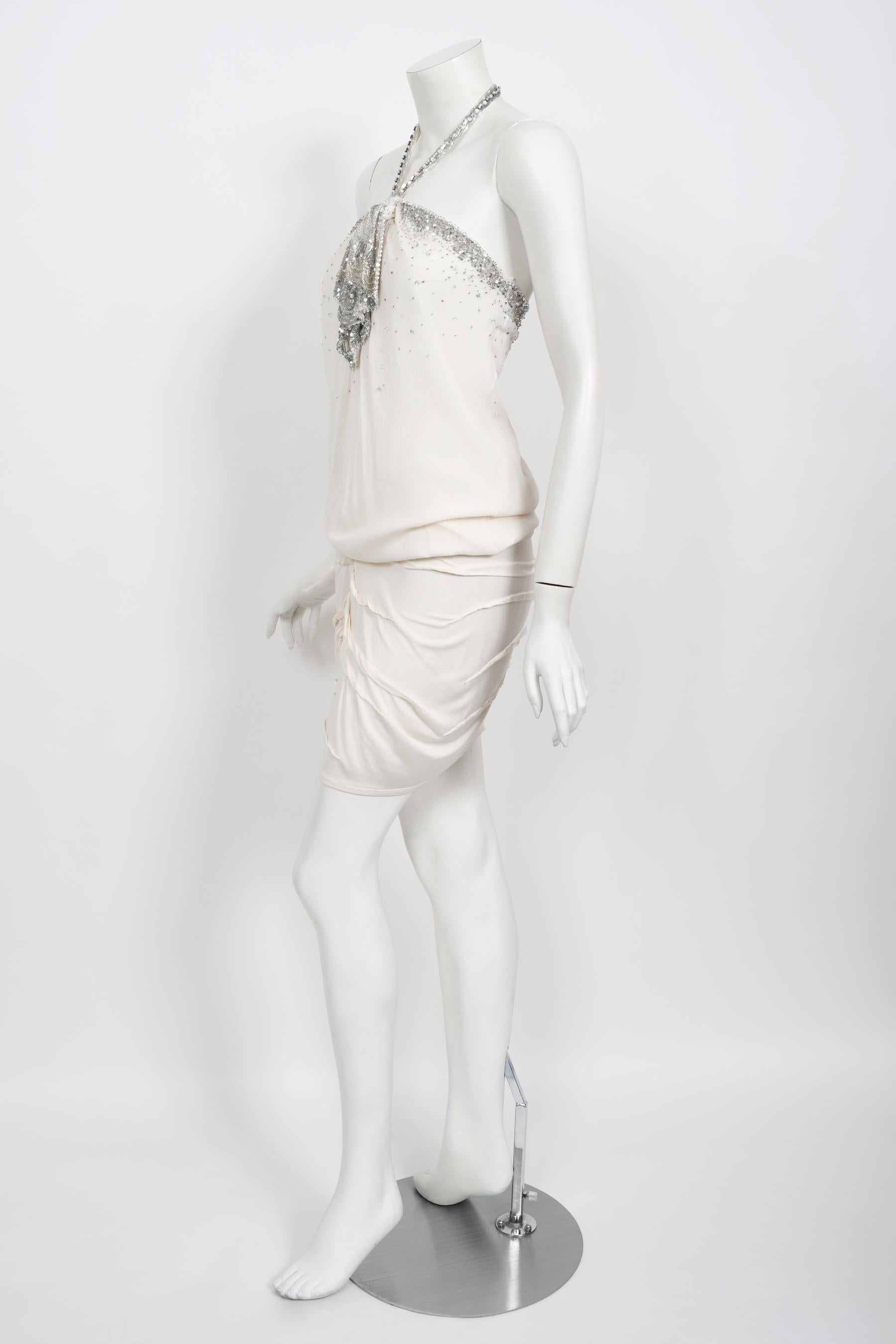Vintage 2003 Christian Dior by Galliano Beaded Ivory Silk Flapper Mini Dress 3