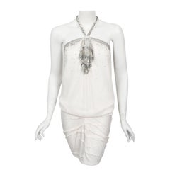 Vintage 2003 Christian Dior by Galliano Beaded Ivory Silk Flapper Mini Dress