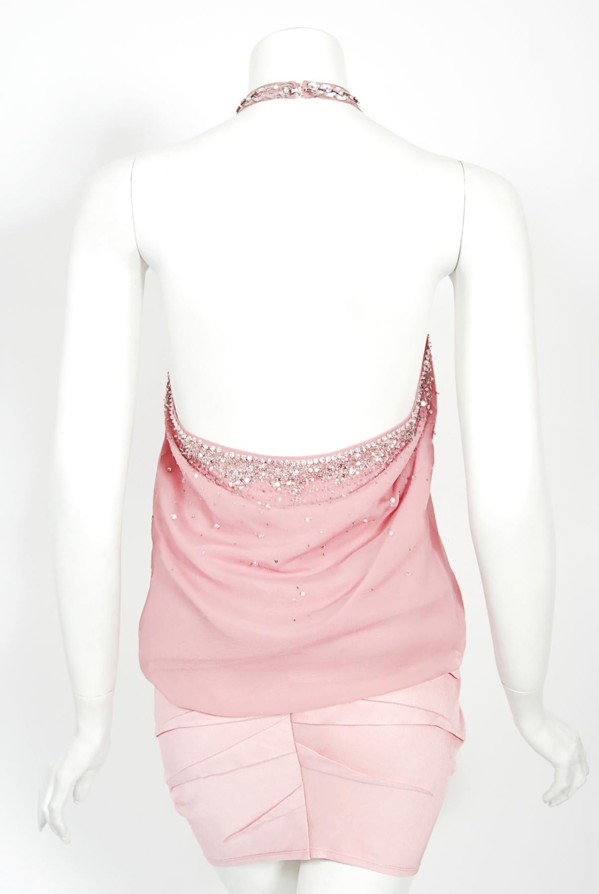 Vintage 2003 Christian Dior by Galliano Beaded Pale Pink Silk Flapper Mini Dress 8