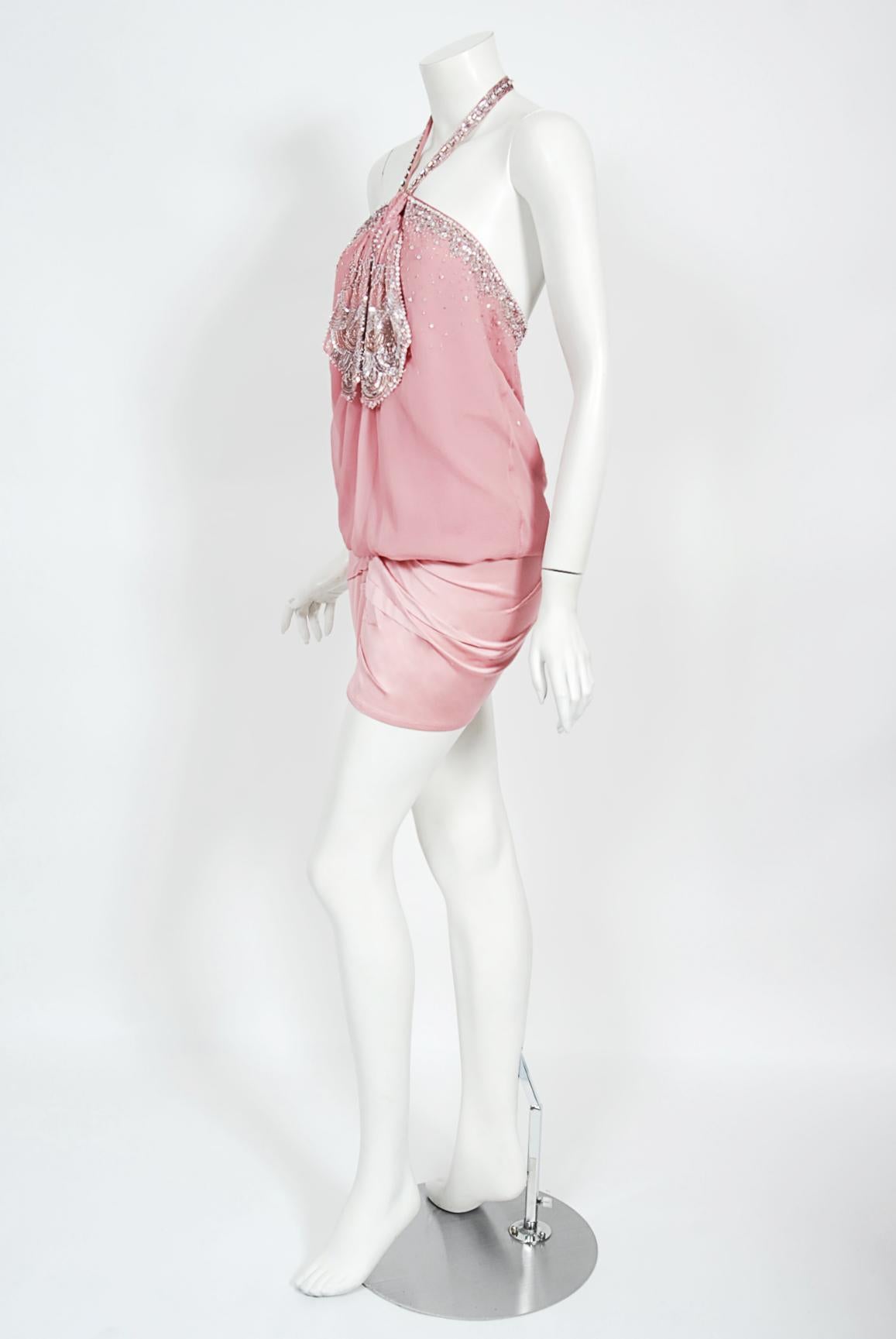 Vintage 2003 Christian Dior by Galliano Beaded Pale Pink Silk Flapper Mini Dress 1