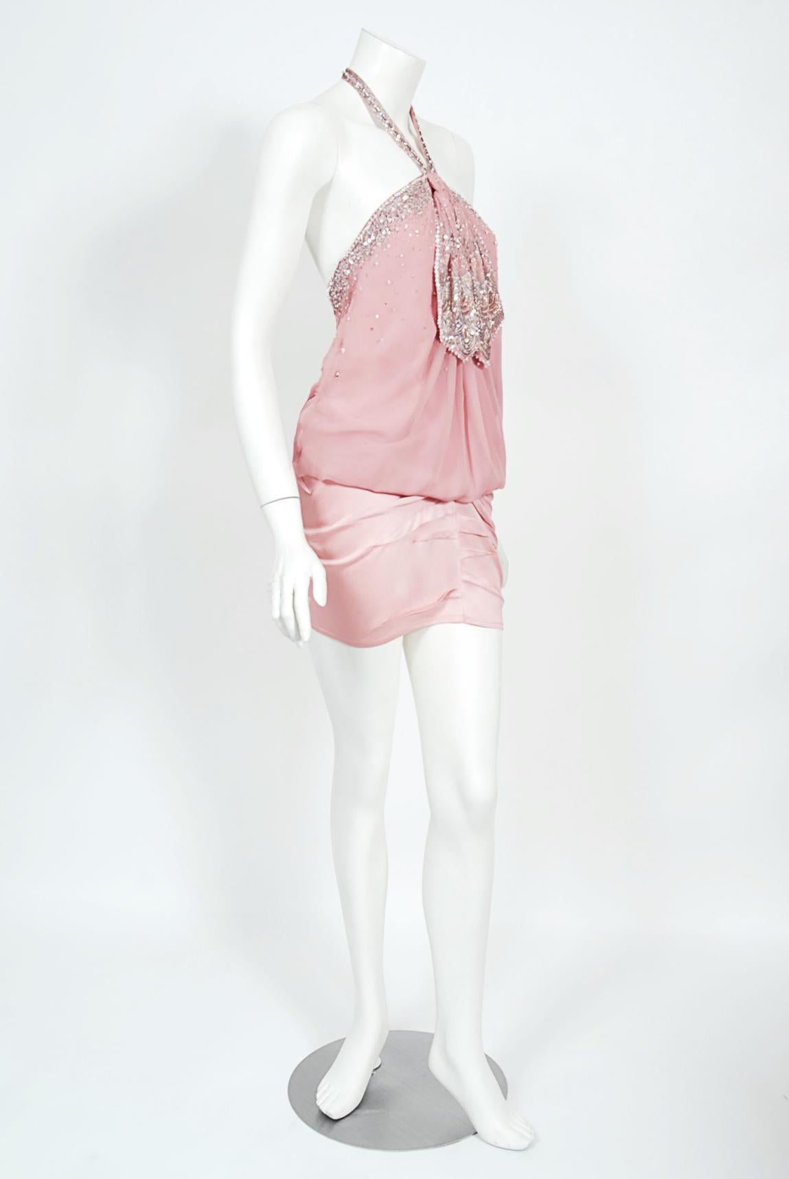 Vintage 2003 Christian Dior by Galliano Beaded Pale Pink Silk Flapper Mini Dress 5