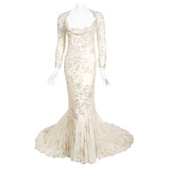 Vintage 2003 Christian Dior by Galliano Haute Couture Beaded Lace Bias-Cut Gown
