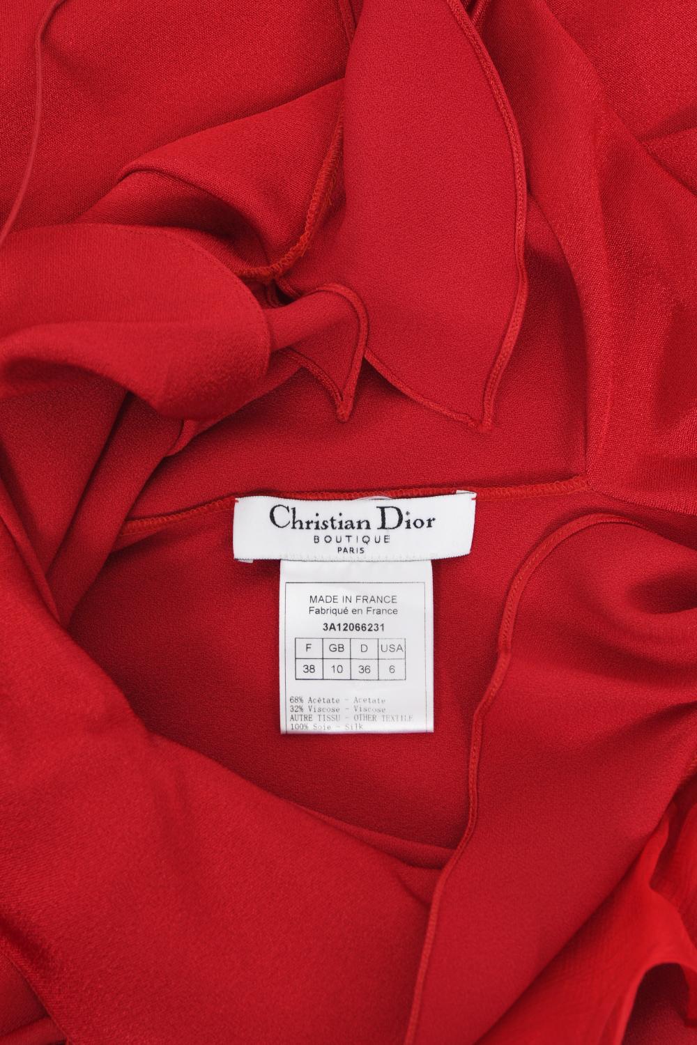 Vintage 2003 Christian Dior by John Galliano Ruby Red Silk Bias-Cut Ruffle Gown 8