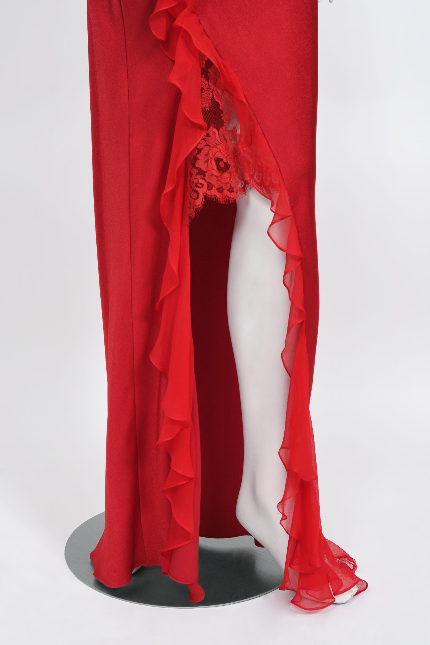 Vintage 2003 Christian Dior by John Galliano Ruby Red Silk Bias-Cut Ruffle Gown 4