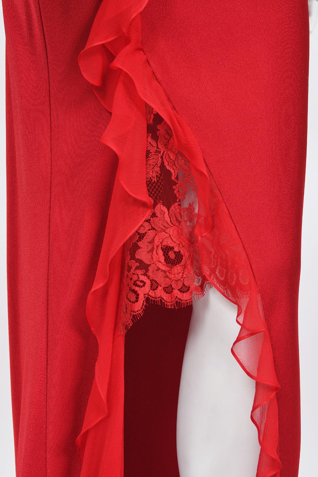 Vintage 2003 Christian Dior by John Galliano Ruby Red Silk Bias-Cut Ruffle Gown 5