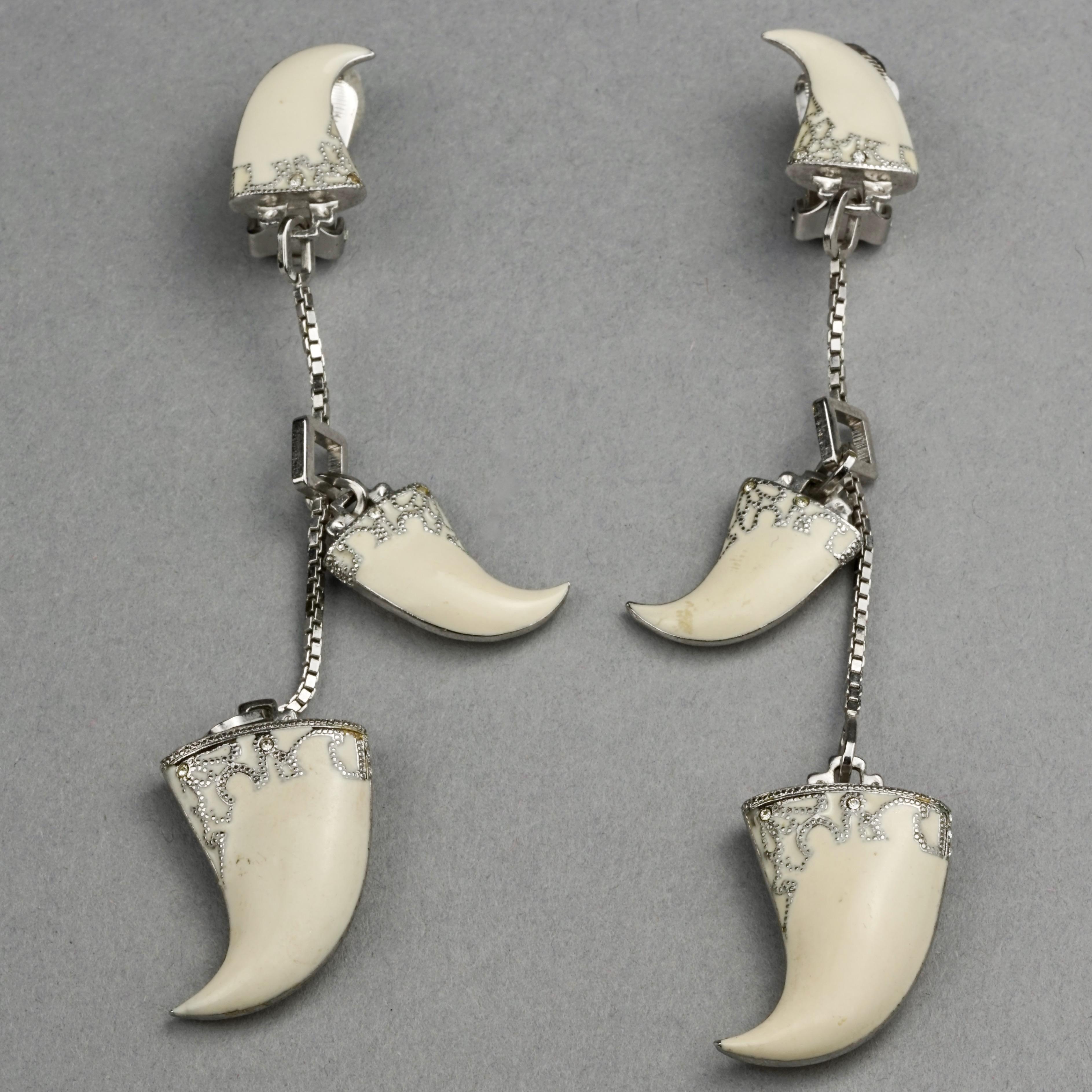 Vintage 2003 CHRISTIAN DIOR CLAW White Enamel Dangling Earrings by Galliano 4