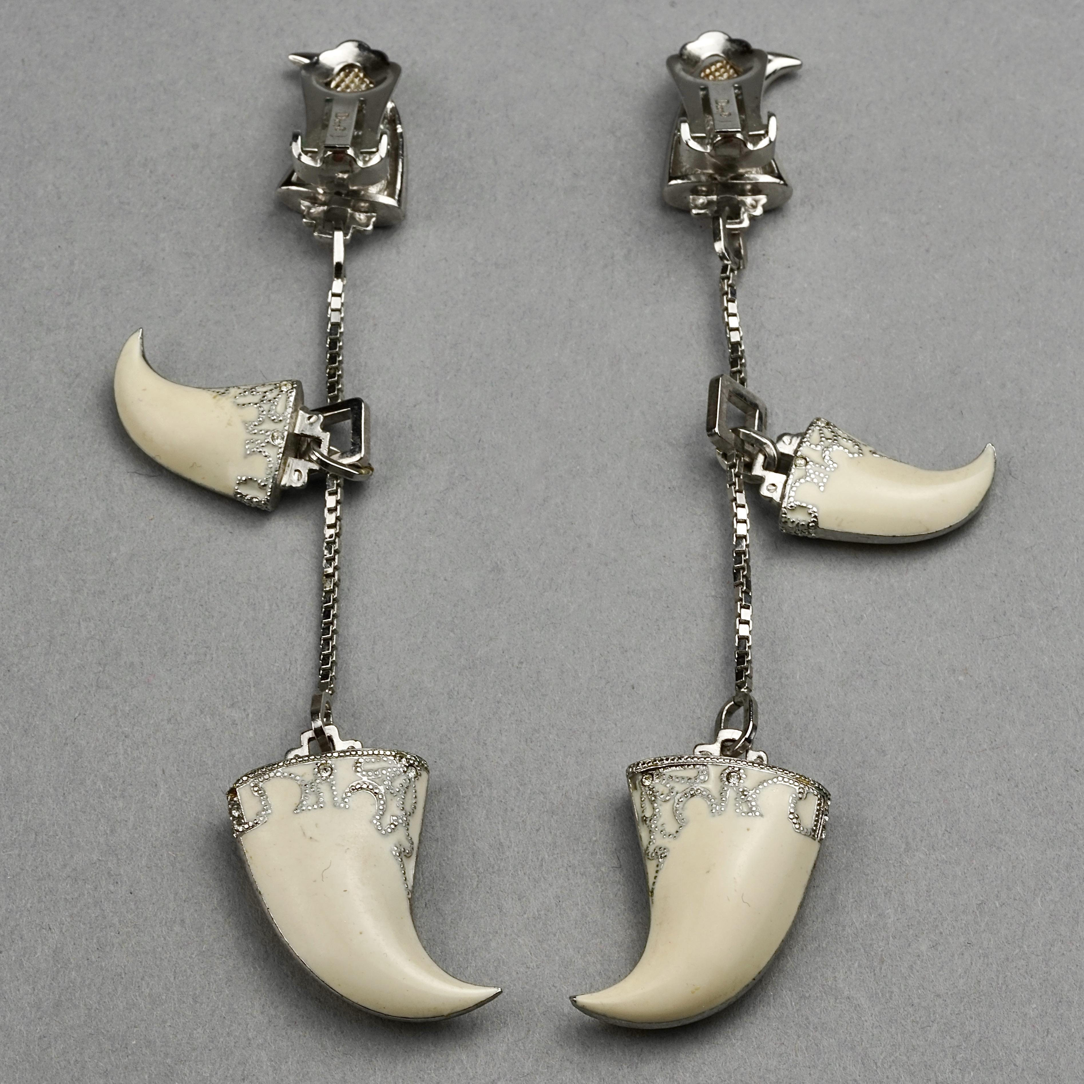 Vintage 2003 CHRISTIAN DIOR CLAW White Enamel Dangling Earrings by Galliano 2