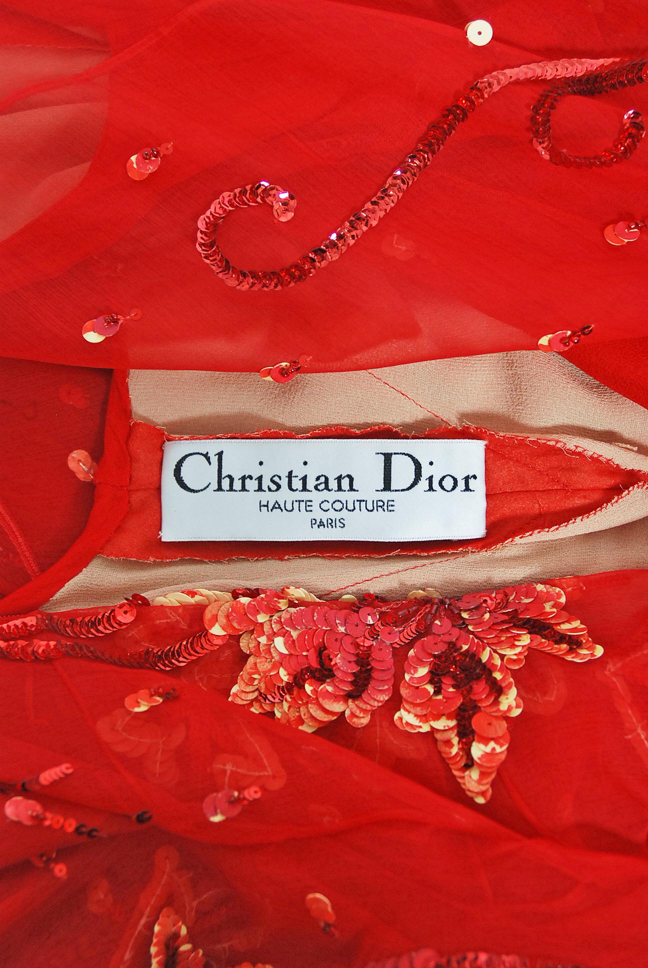 Vintage 2003 Christian Dior by Galliano Haute Couture Red Beaded Bias-Cut Gown 9