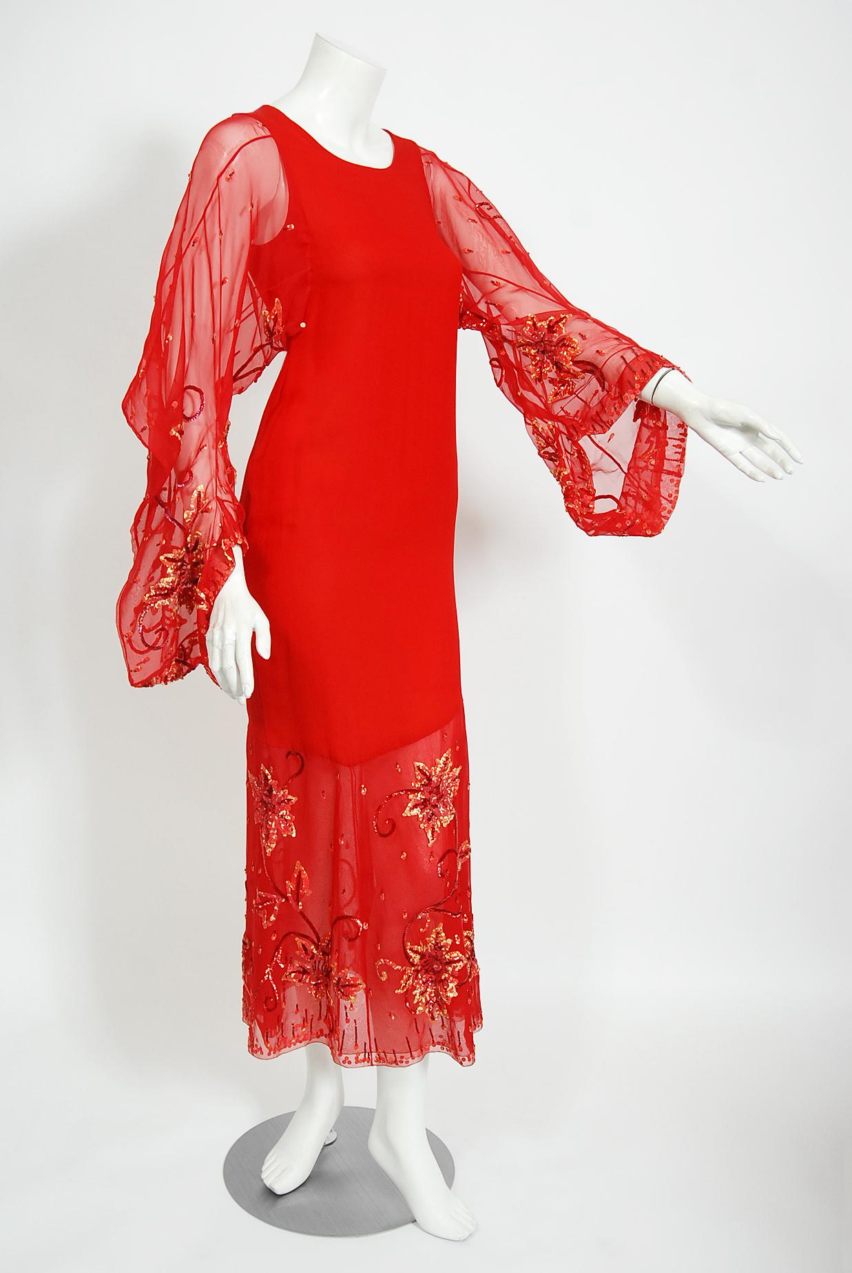 Vintage 2003 Christian Dior by Galliano Haute Couture Red Beaded Bias-Cut Gown In Good Condition In Beverly Hills, CA