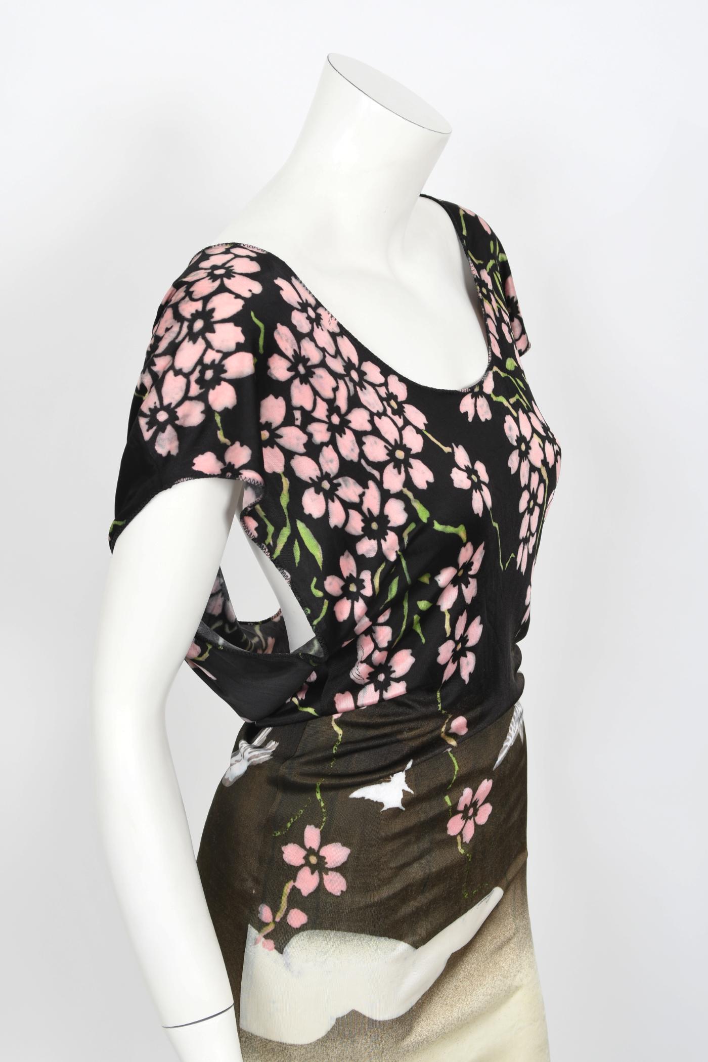 Vintage 2003 Gucci by Tom Ford Runway Cherry Blossom Stretch Silk Mini Dress 8