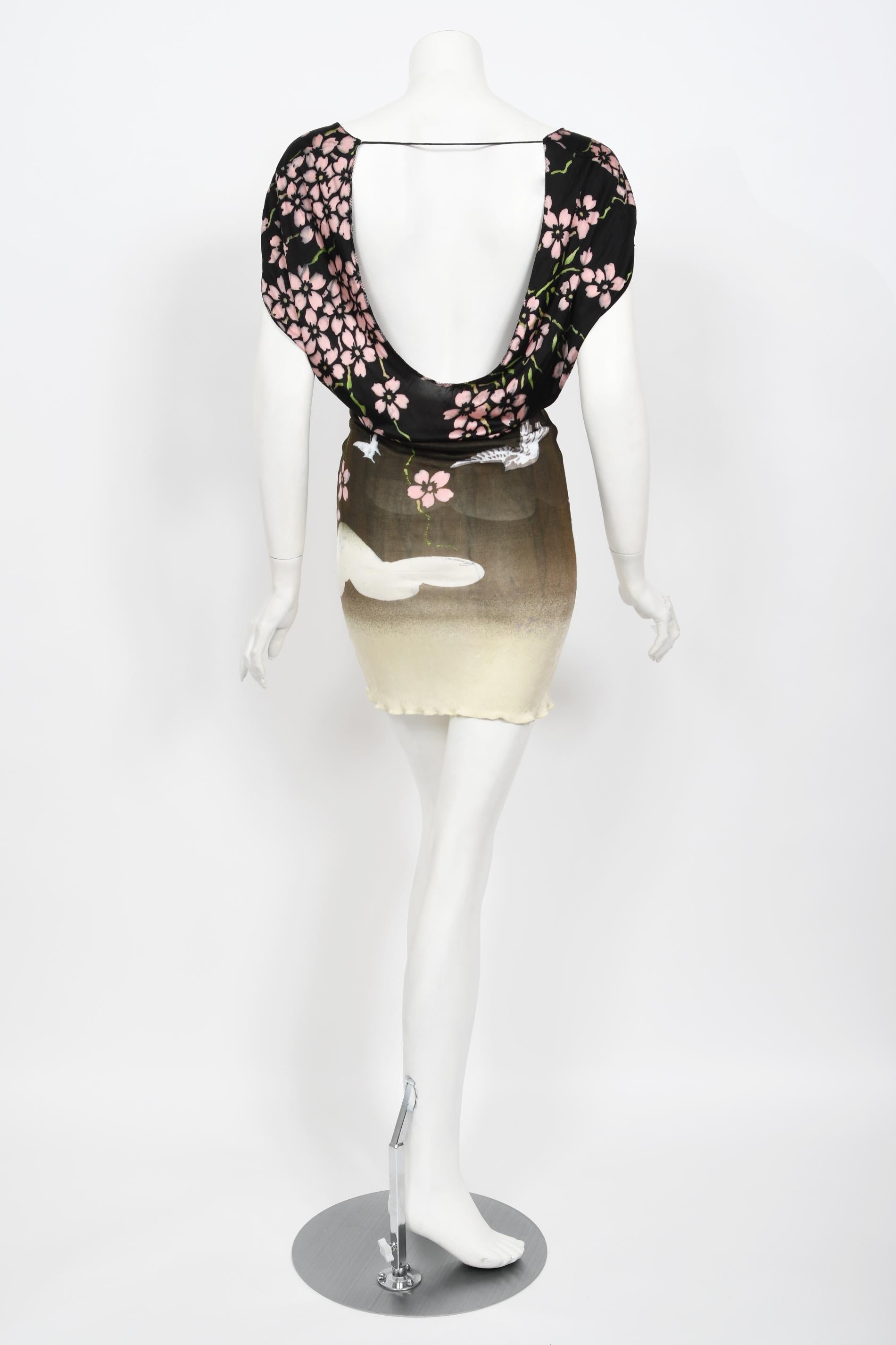 Vintage 2003 Gucci by Tom Ford Runway Cherry Blossom Stretch Silk Mini Dress 12