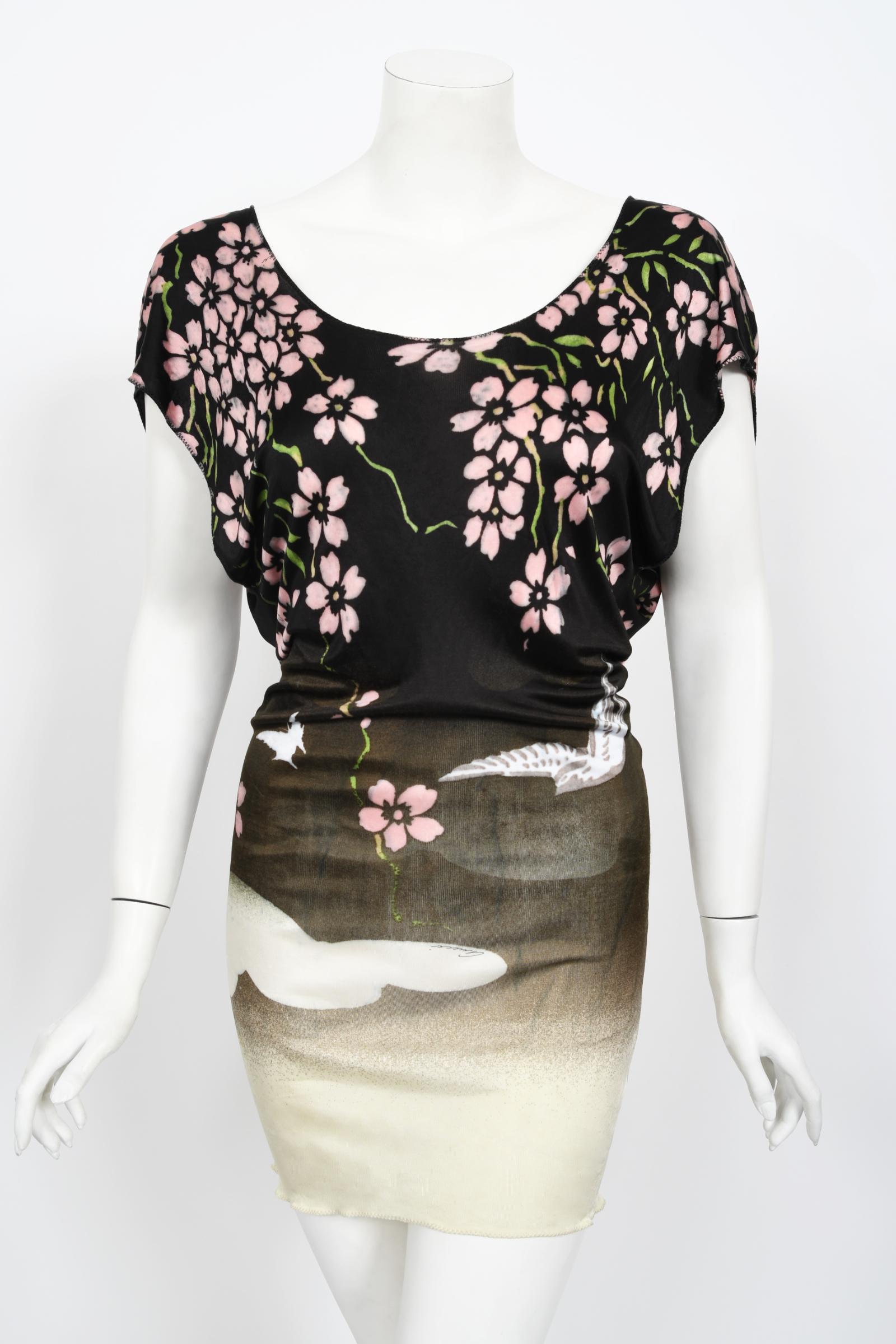 Women's Vintage 2003 Gucci by Tom Ford Runway Cherry Blossom Stretch Silk Mini Dress