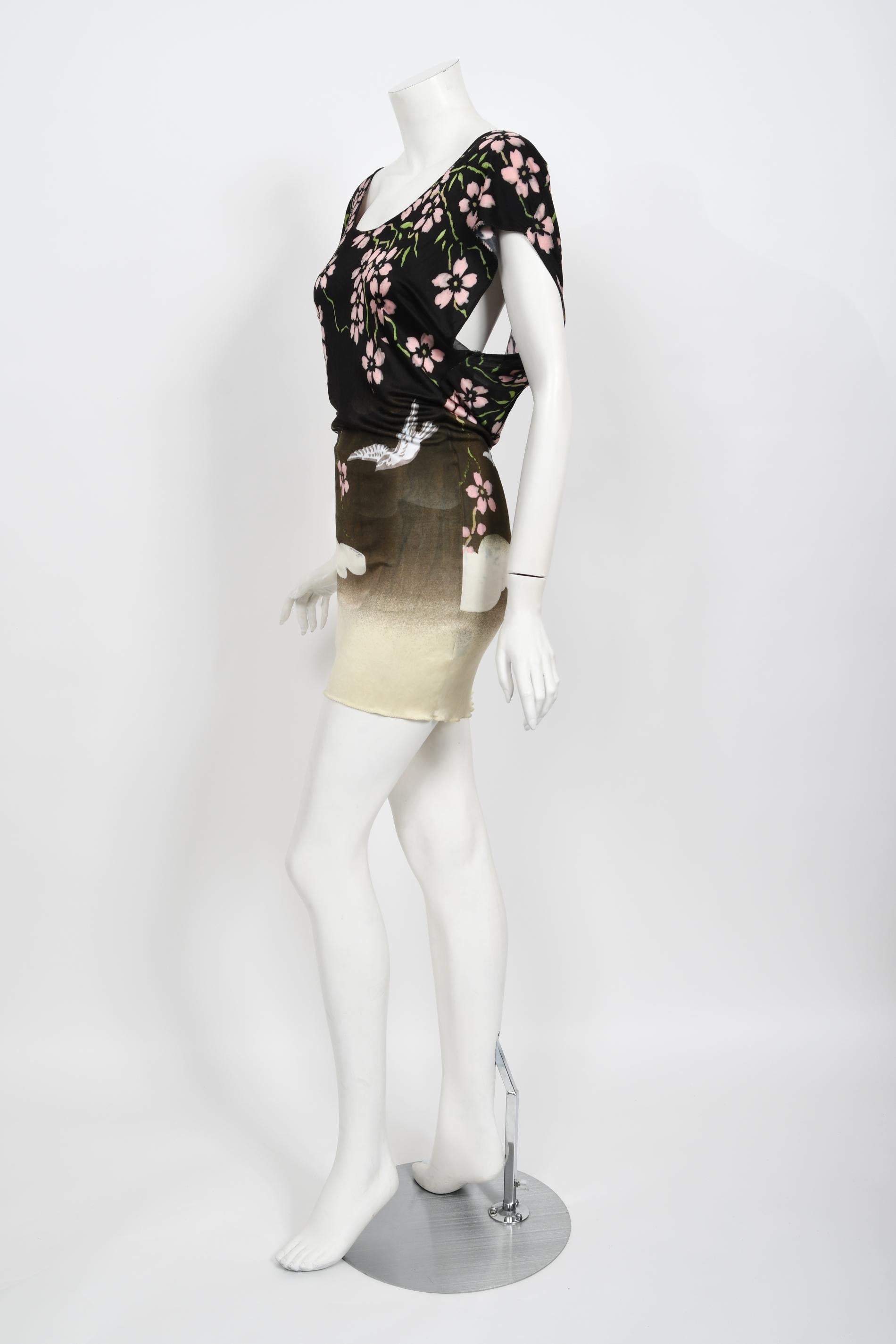 Vintage 2003 Gucci by Tom Ford Runway Cherry Blossom Stretch Silk Mini Dress 2