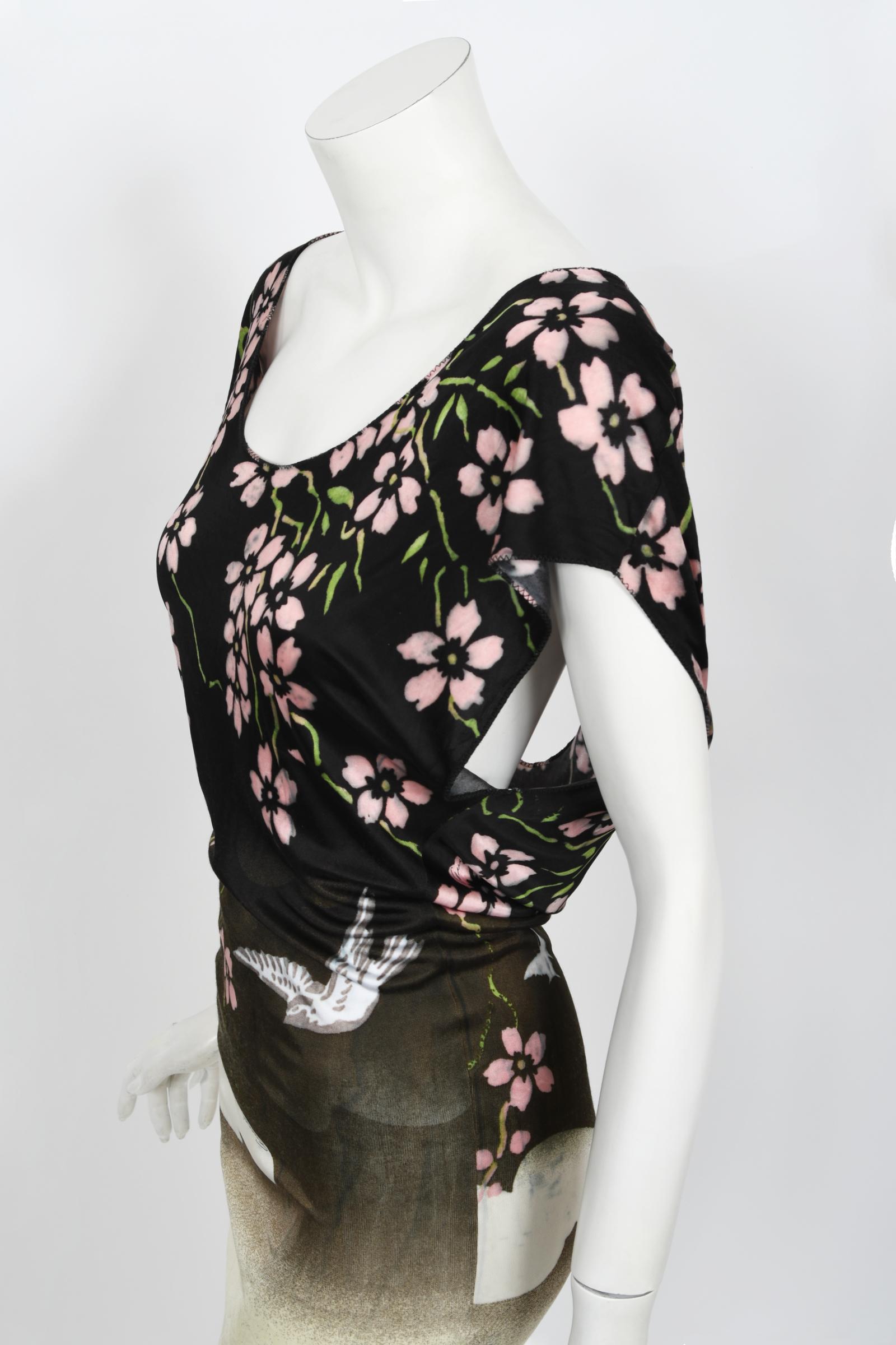 Vintage 2003 Gucci by Tom Ford Runway Cherry Blossom Stretch Silk Mini Dress 3