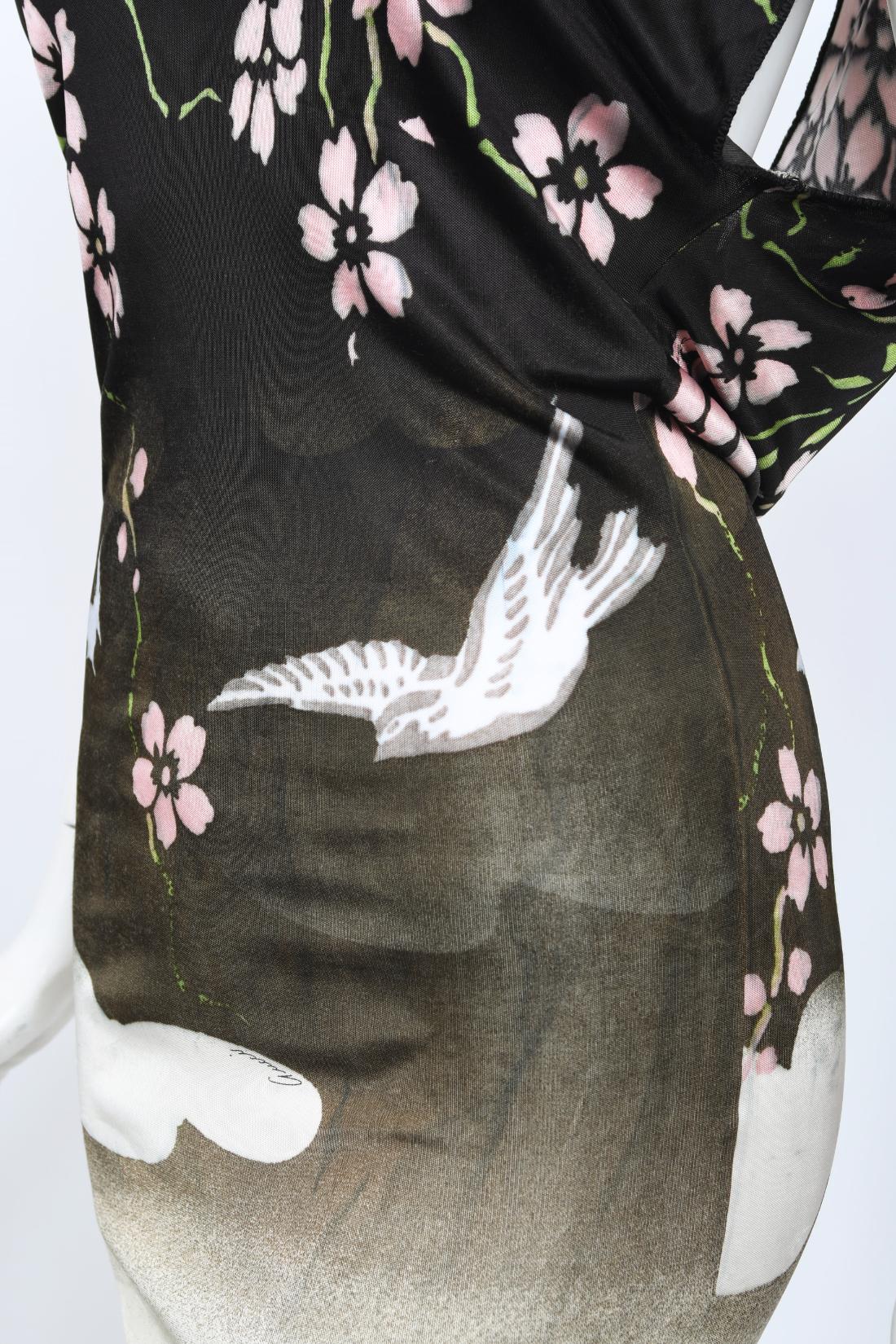 Vintage 2003 Gucci by Tom Ford Runway Cherry Blossom Stretch Silk Mini Dress 4