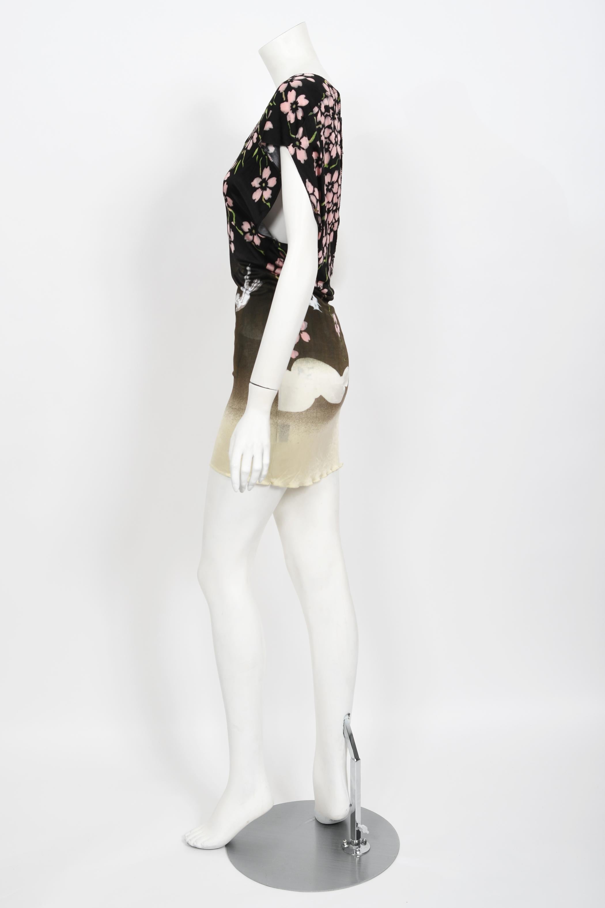 Vintage 2003 Gucci by Tom Ford Runway Cherry Blossom Stretch Silk Mini Dress 5