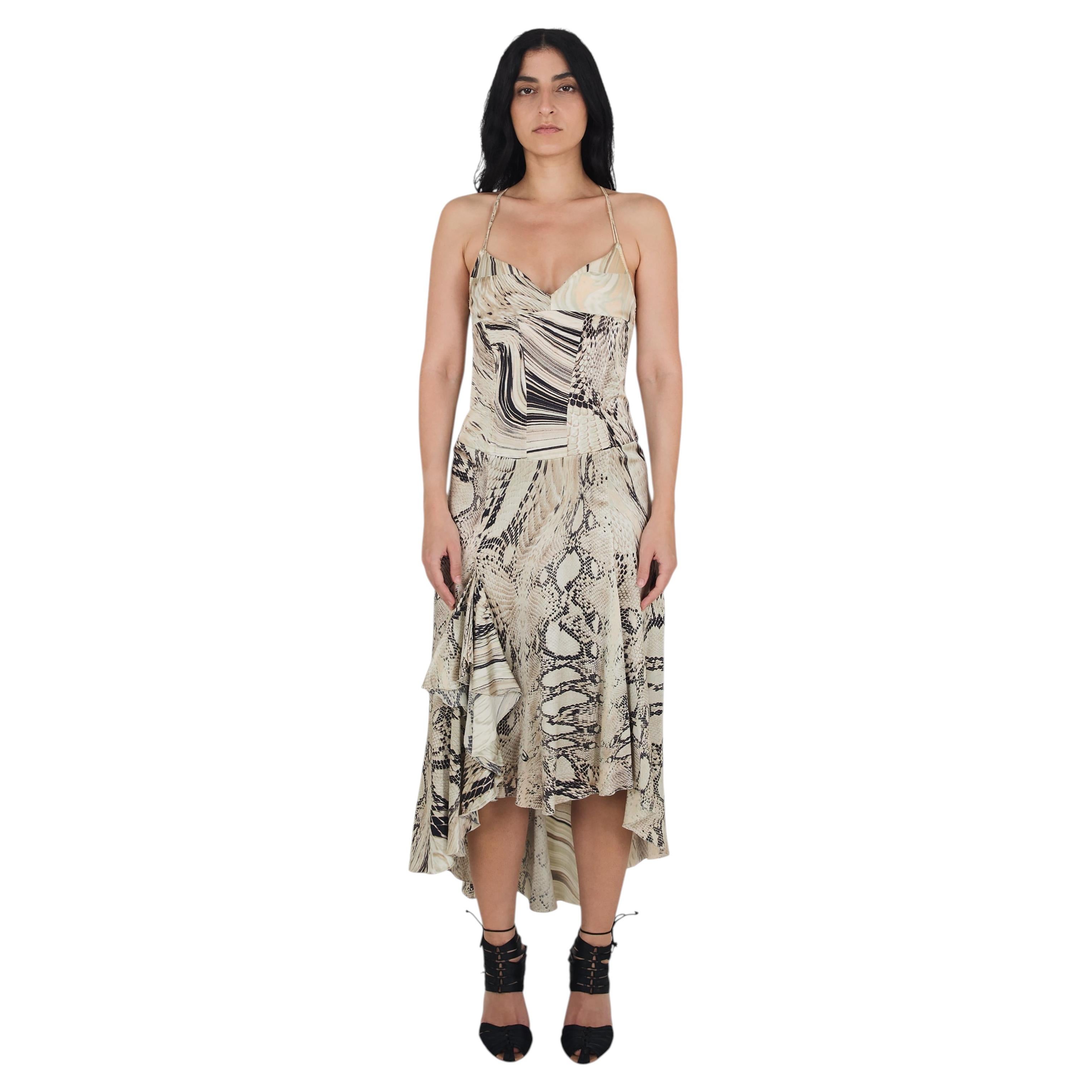 Robe vintage Just Cavalli en soie à imprimé animalier, collection 2003