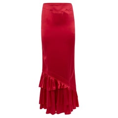 Vintage 2003 Roberto Cavalli Red Silk Maxi Ruffle Skirt