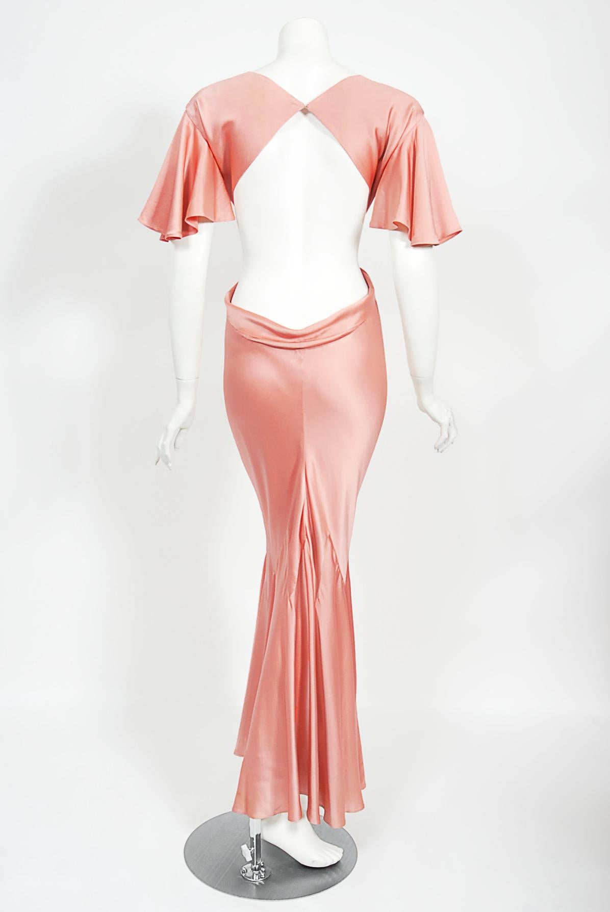 Vintage 2004 Alexander McQueen Lifetime Runway Pink Silk Cut-Out Ruffle Gown 9