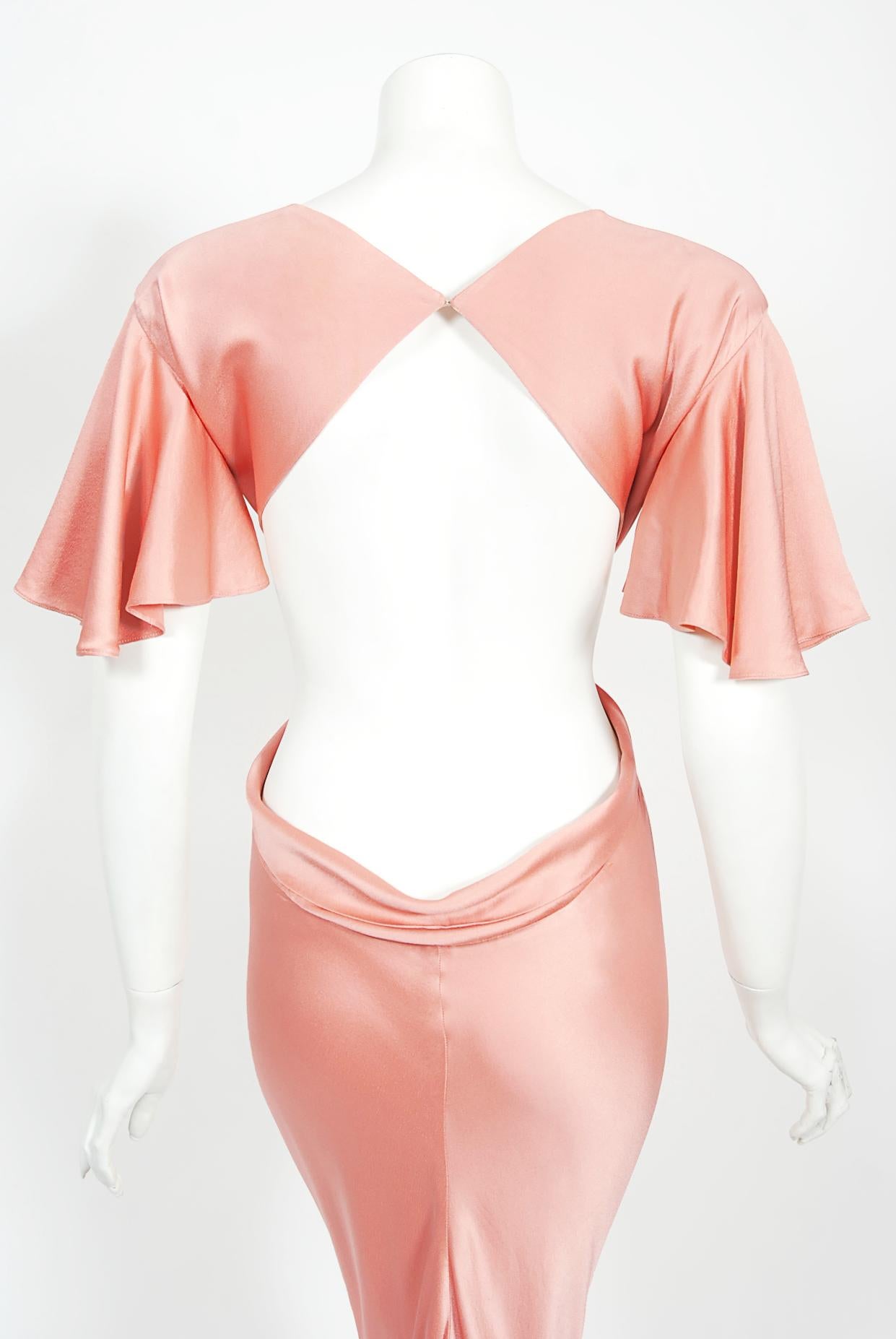 Vintage 2004 Alexander McQueen Lifetime Runway Pink Silk Cut-Out Ruffle Gown 10
