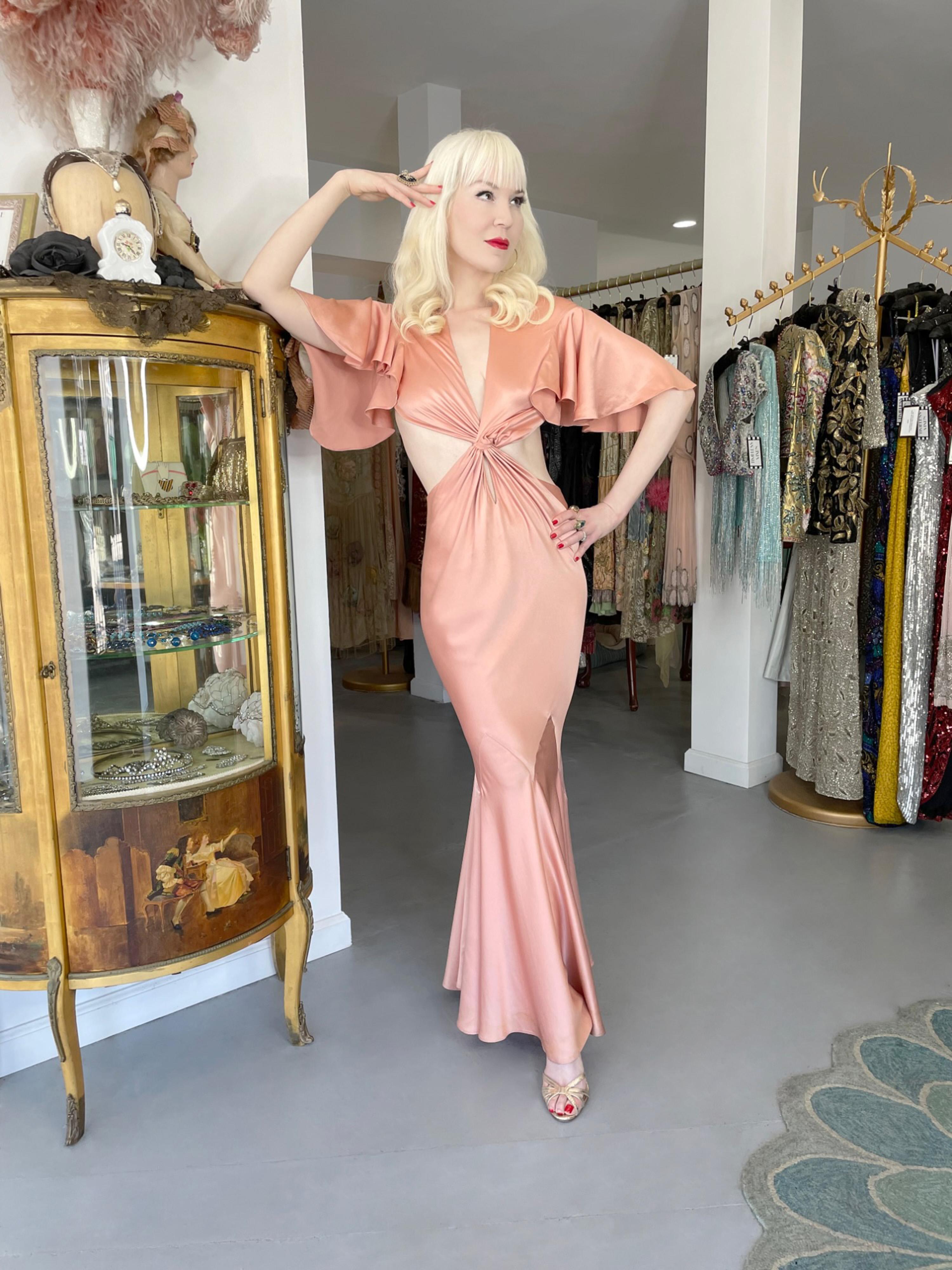 Vintage 2004 Alexander McQueen Lifetime Runway Pink Silk Cut-Out Ruffle Gown In Good Condition In Beverly Hills, CA