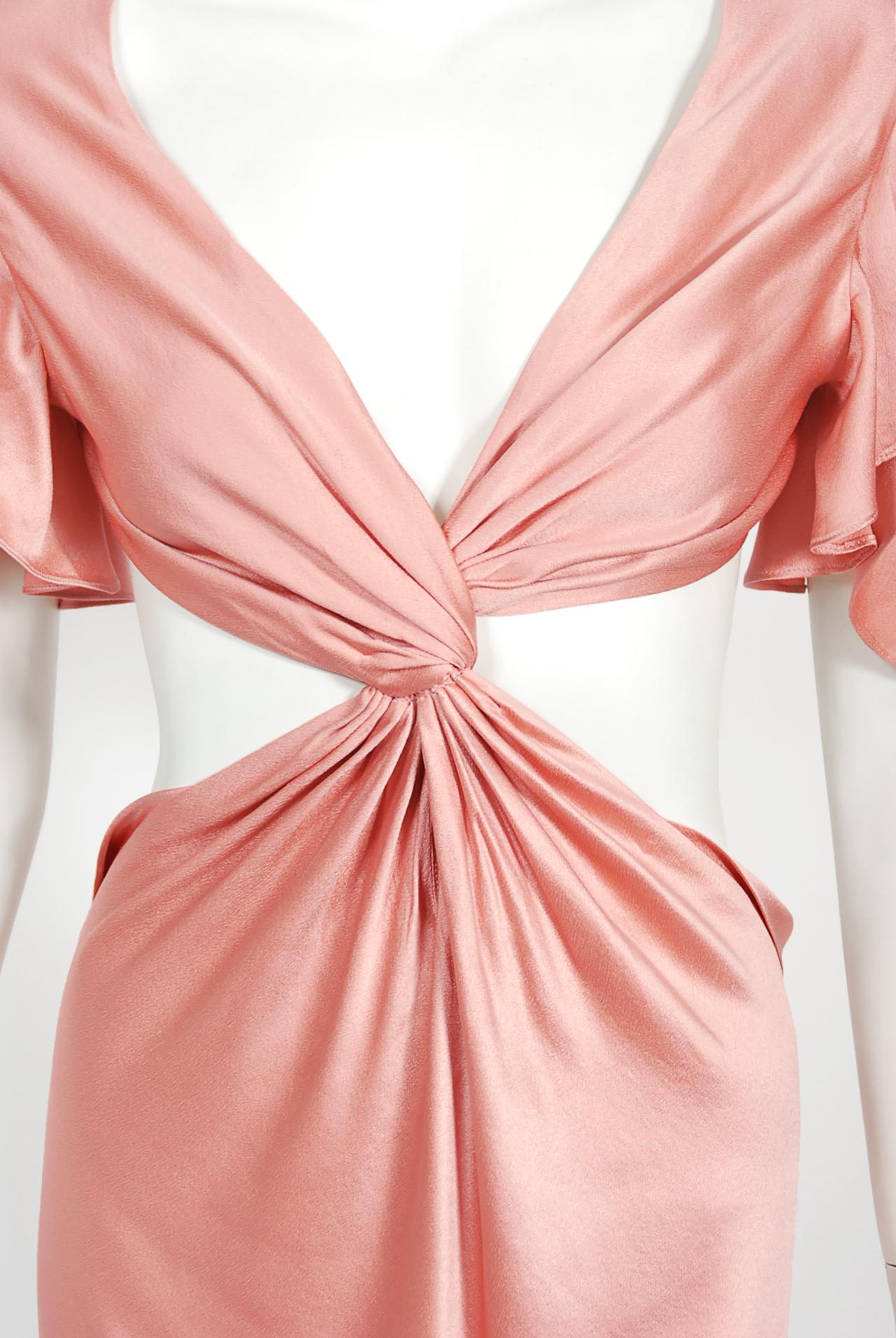 Vintage 2004 Alexander McQueen Lifetime Runway Pink Silk Cut-Out Ruffle Gown 2