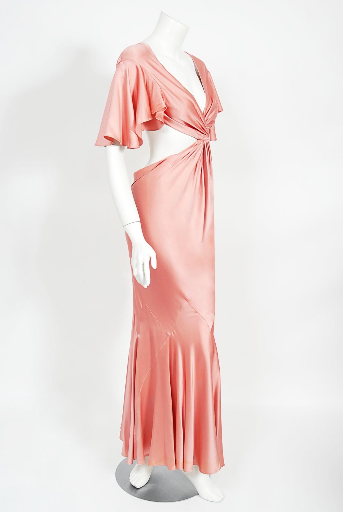 Vintage 2004 Alexander McQueen Lifetime Runway Pink Silk Cut-Out Ruffle Gown 3