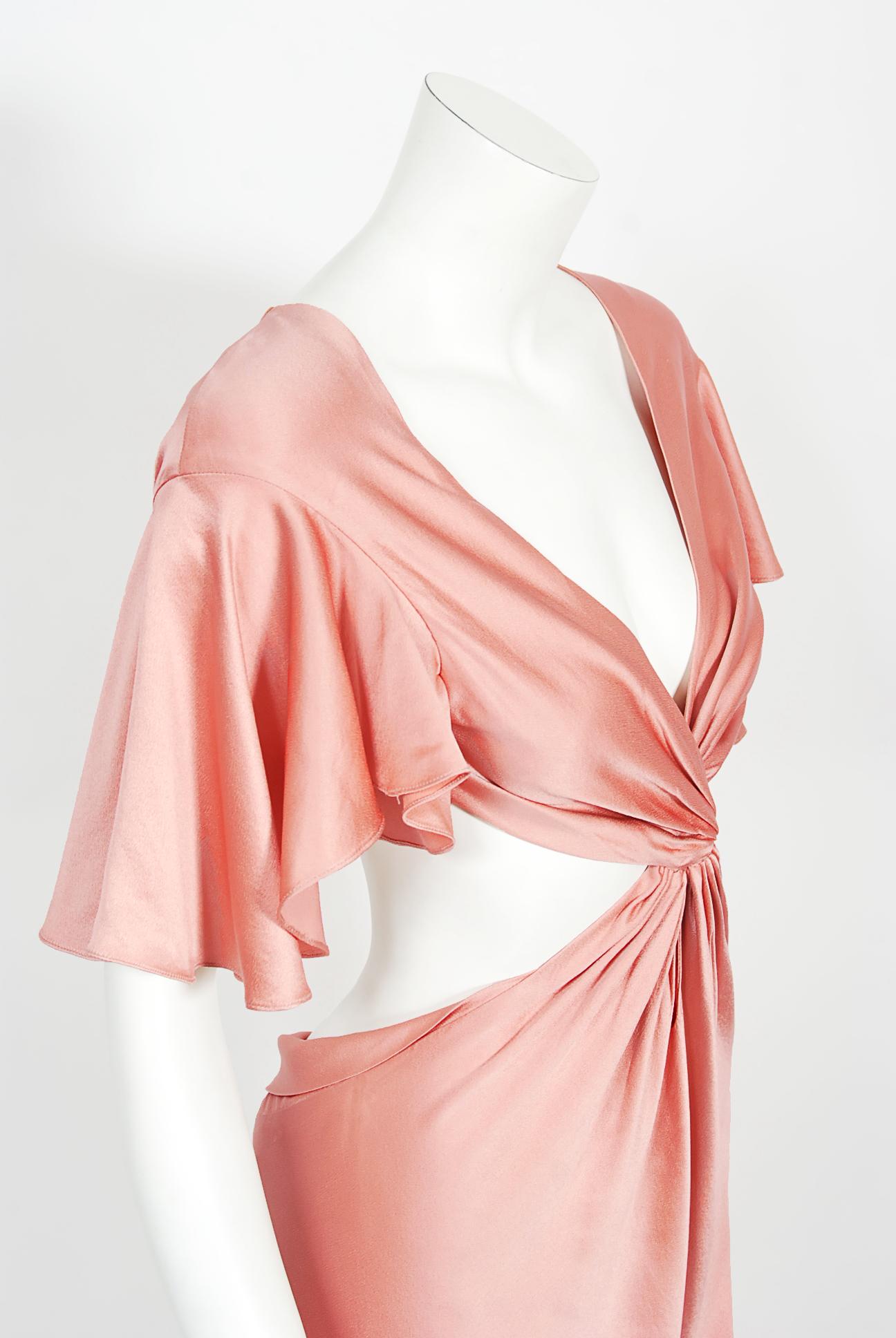 Vintage 2004 Alexander McQueen Lifetime Runway Pink Silk Cut-Out Ruffle Gown 4