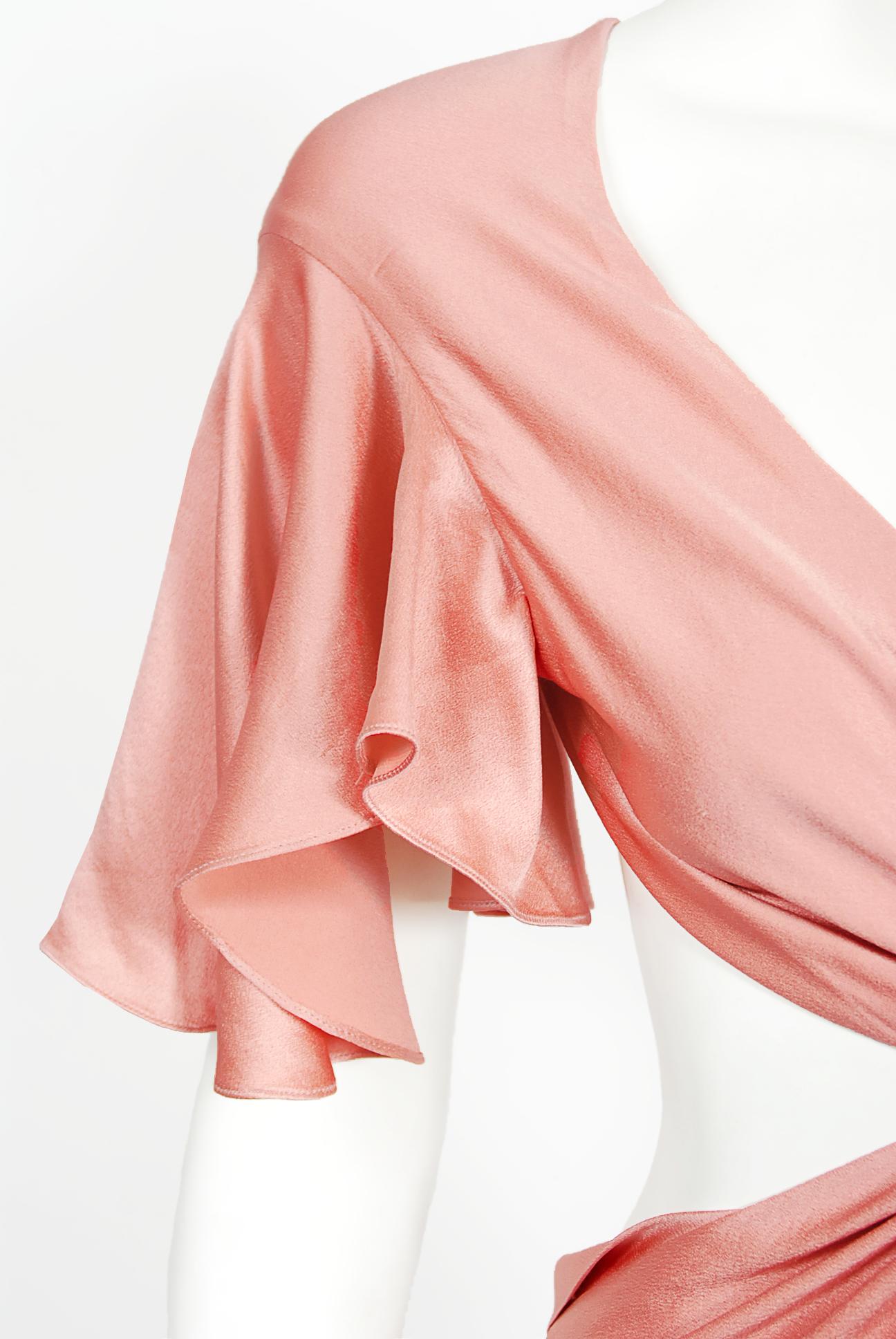 Vintage 2004 Alexander McQueen Lifetime Runway Pink Silk Cut-Out Ruffle Gown 5