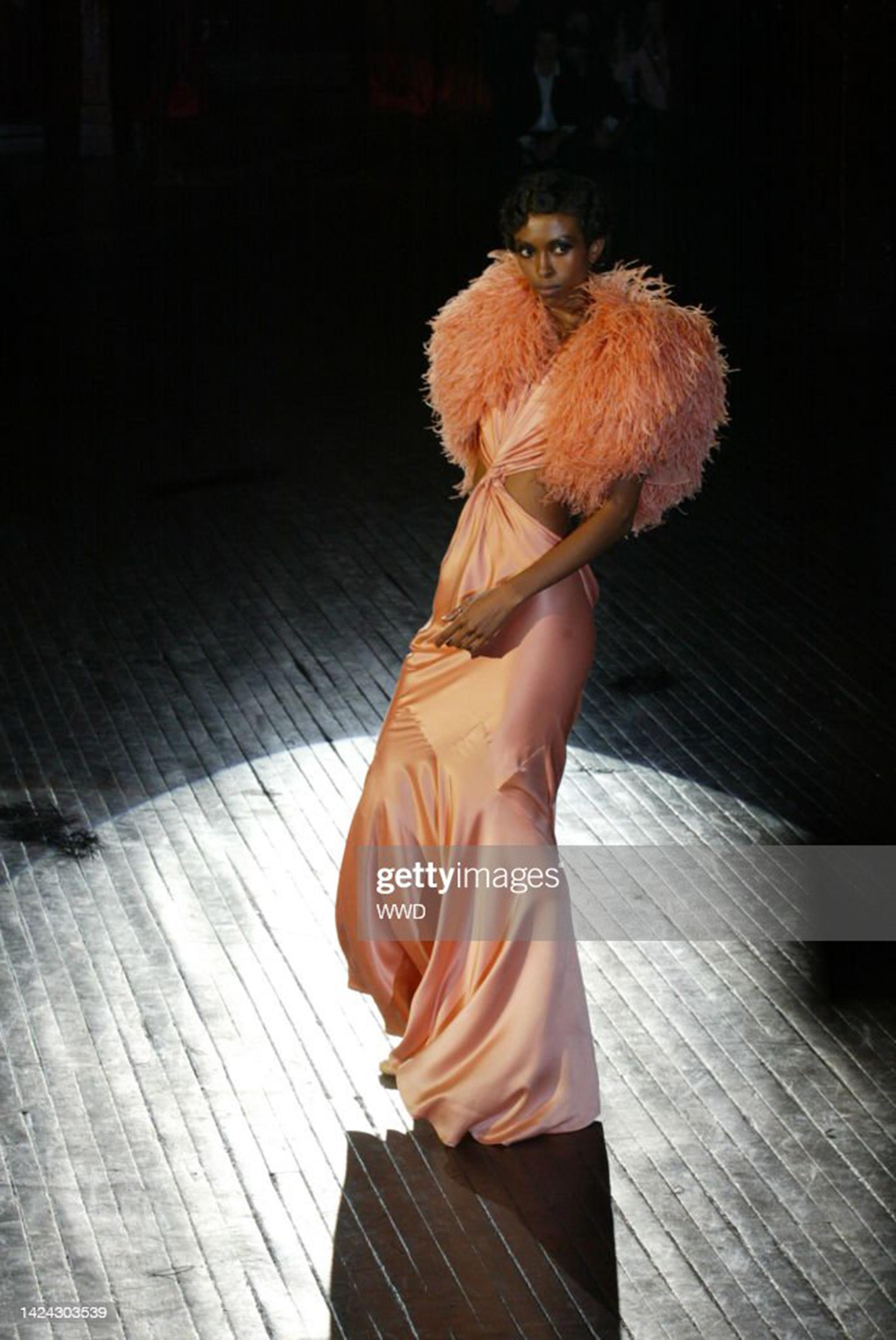 Vintage 2004 Alexander McQueen Lifetime Runway Pink Silk Cut-Out Ruffle Gown 6