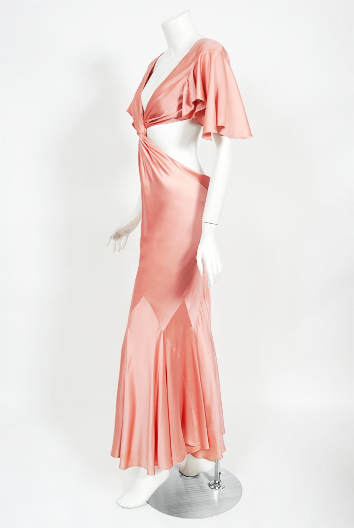 Vintage 2004 Alexander McQueen Lifetime Runway Pink Silk Cut-Out Ruffle Gown 7