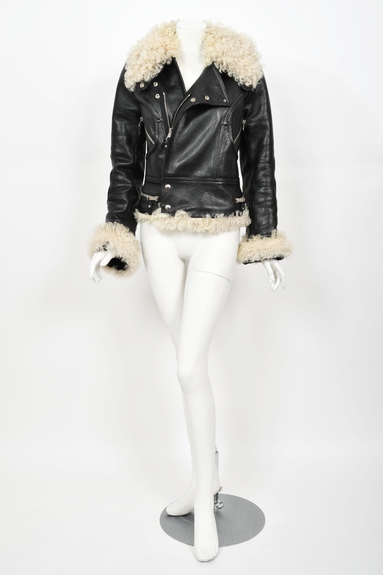 Women's Vintage 2004 Balenciaga Documented Runway Leather & Shearling Motorcycle Jacket