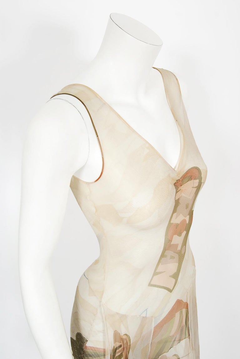Vintage 2004 Christian Dior by Galliano Novelty Logo Print Silk Bias-Cut Dress For Sale 6