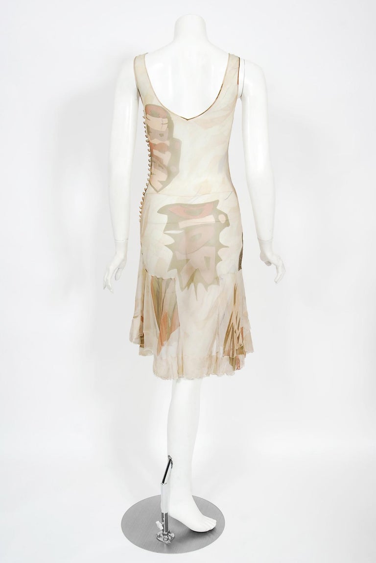 Vintage 2004 Christian Dior by Galliano Novelty Logo Print Silk Bias-Cut Dress For Sale 9