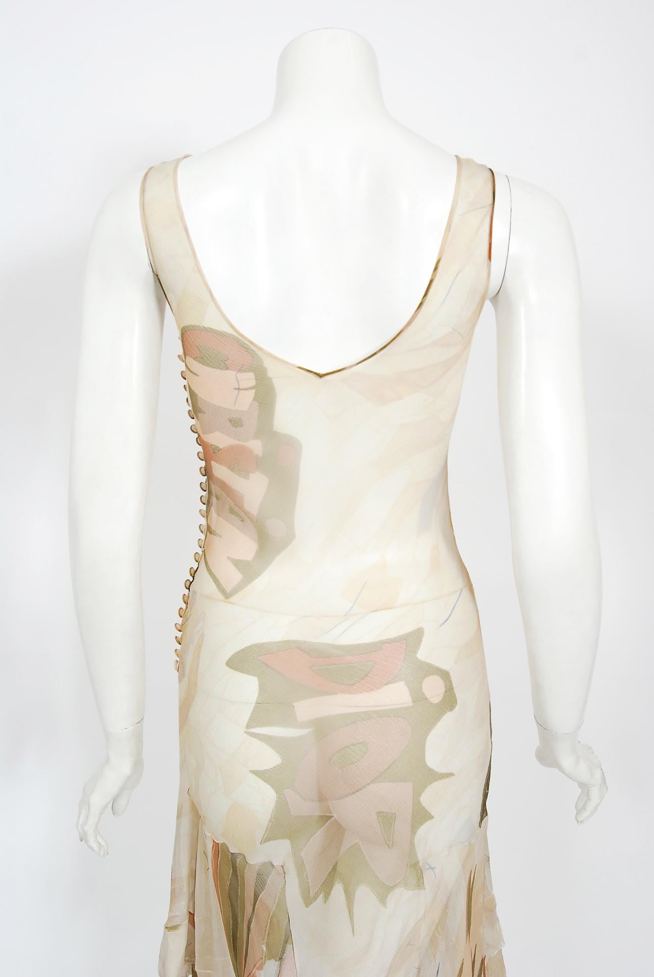 Vintage 2004 Christian Dior by Galliano Novelty Logo Print Silk Bias-Cut Dress 7