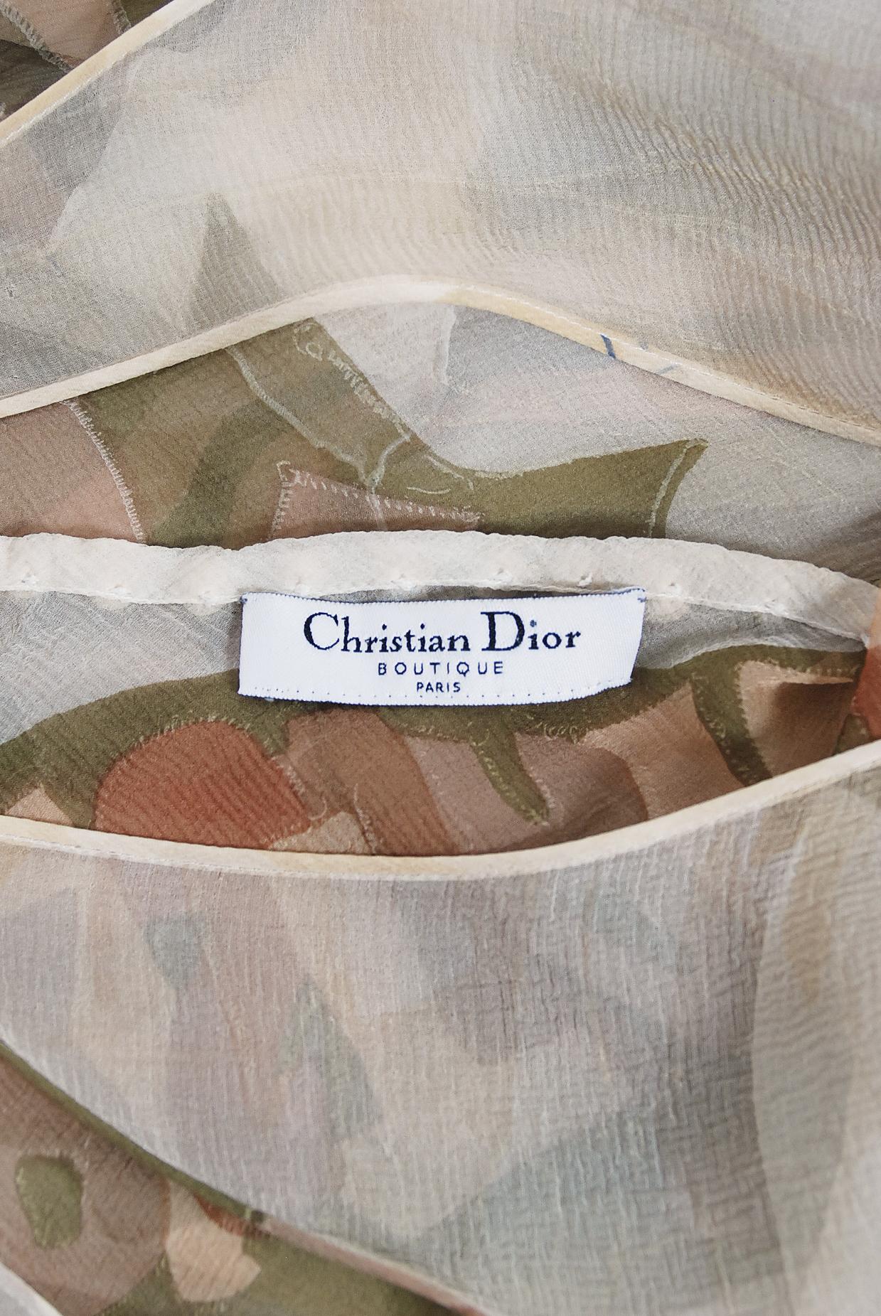 Vintage 2004 Christian Dior by Galliano Novelty Logo Print Silk Bias-Cut Dress 8
