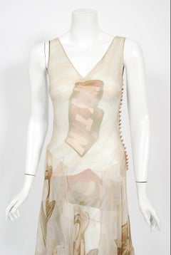 Vintage 2004 Christian Dior by Galliano Novelty Logo Print Silk Bias-Cut Dress