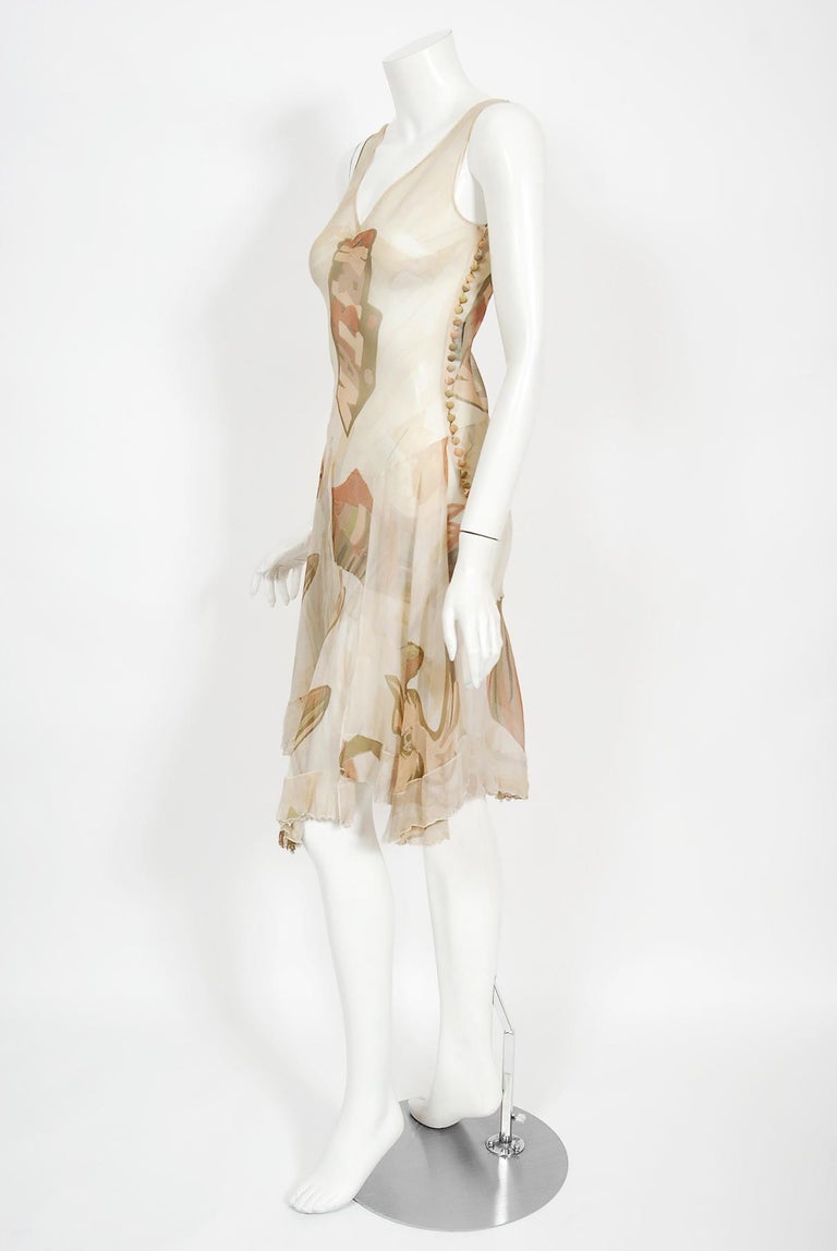 Vintage 2004 Christian Dior by Galliano Novelty Logo Print Silk Bias-Cut Dress In Good Condition For Sale In Beverly Hills, CA