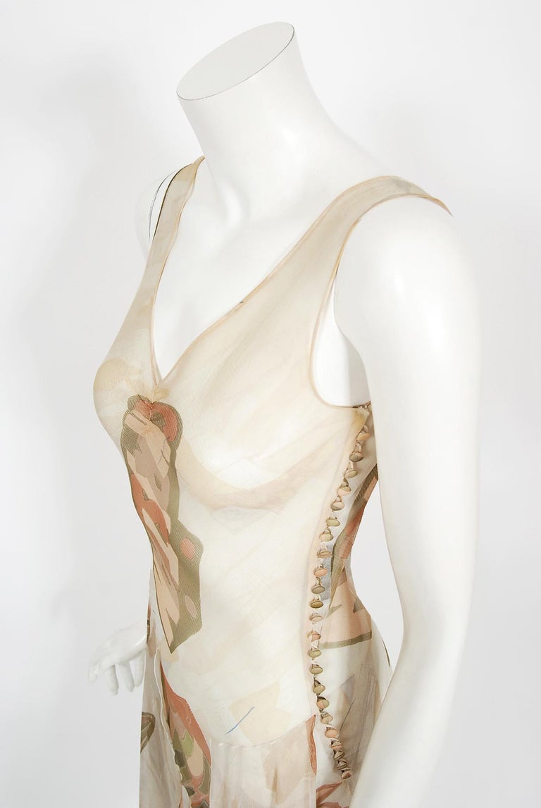 Women's Vintage 2004 Christian Dior by Galliano Novelty Logo Print Silk Bias-Cut Dress For Sale
