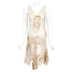 Vintage 2004 Christian Dior by Galliano Novelty Logo Print Silk Bias-Cut Dress