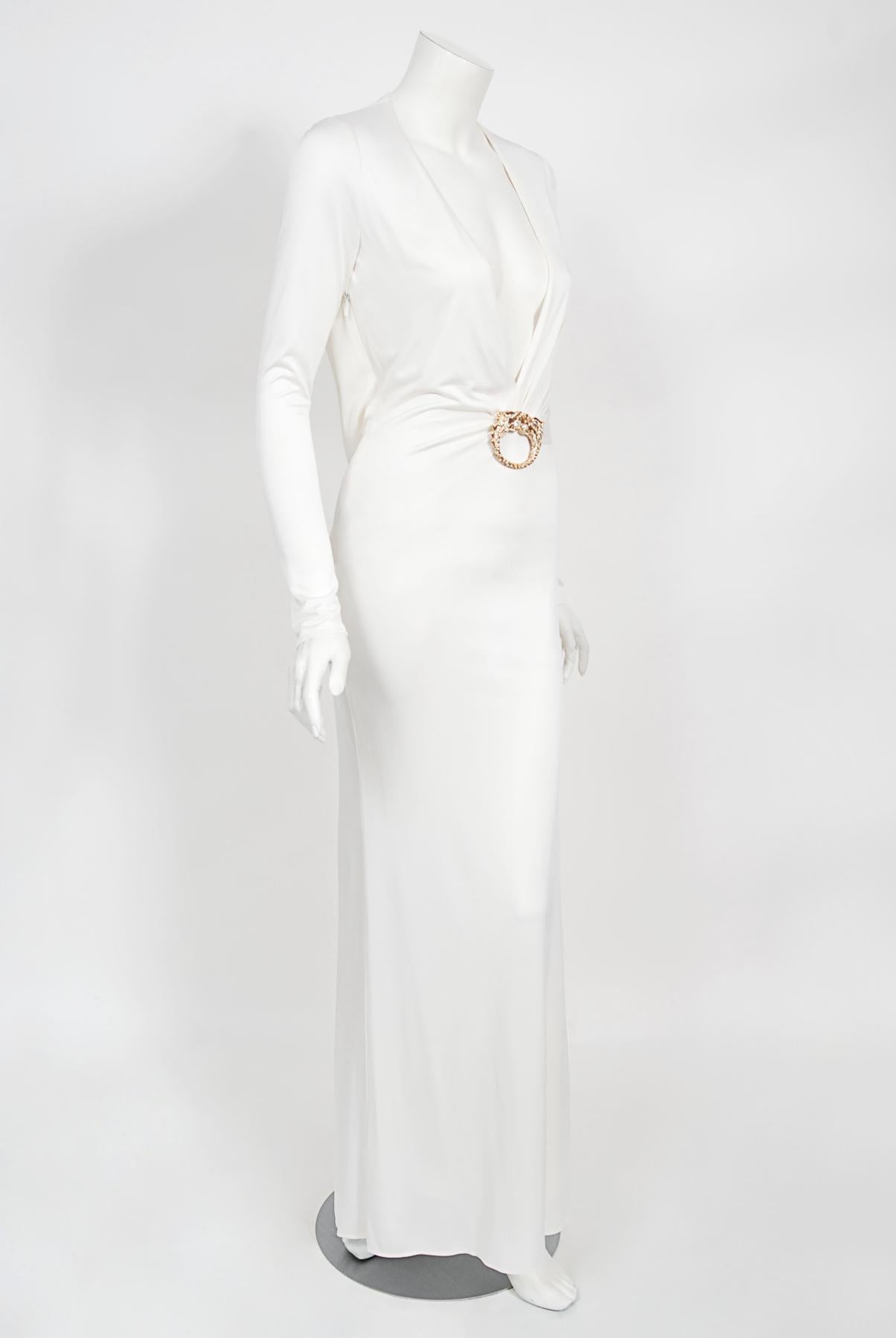 Vintage 2004 Gucci by Tom Ford Rare White Silk-Jersey Plunge Cut Out Finale Gown 7