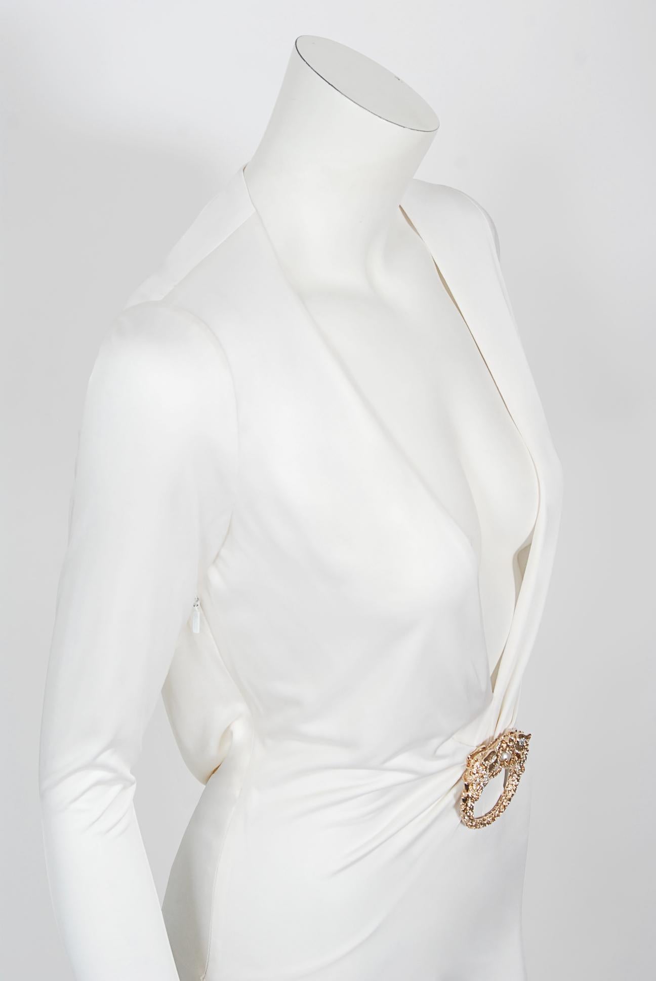 Vintage 2004 Gucci by Tom Ford Rare White Silk-Jersey Plunge Cut Out Finale Gown 8