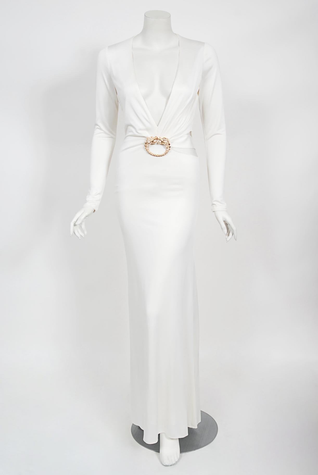 Vintage 2004 Gucci by Tom Ford Rare White Silk-Jersey Plunge Cut Out Finale Gown 9