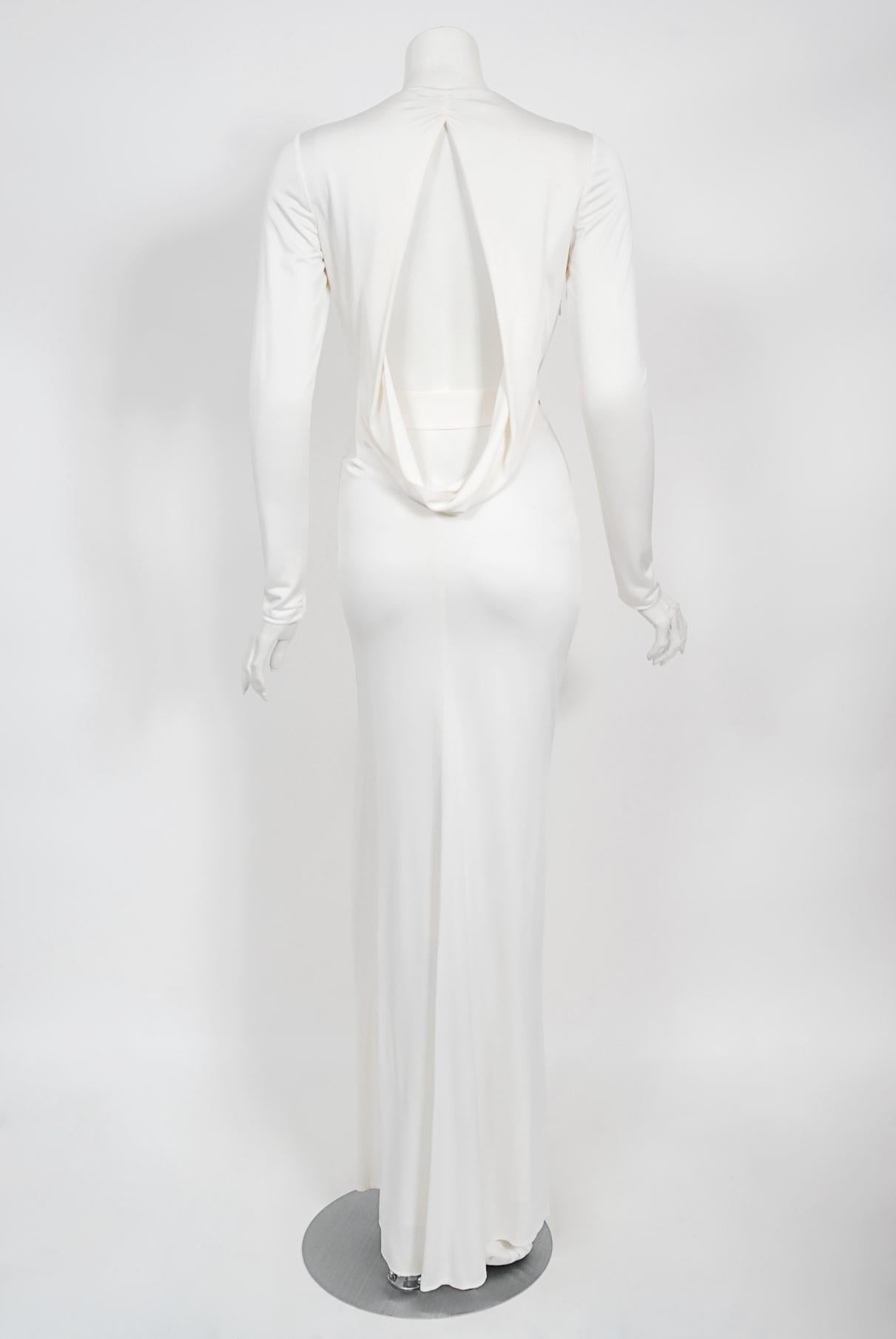 Vintage 2004 Gucci by Tom Ford Rare White Silk-Jersey Plunge Cut Out Finale Gown 10